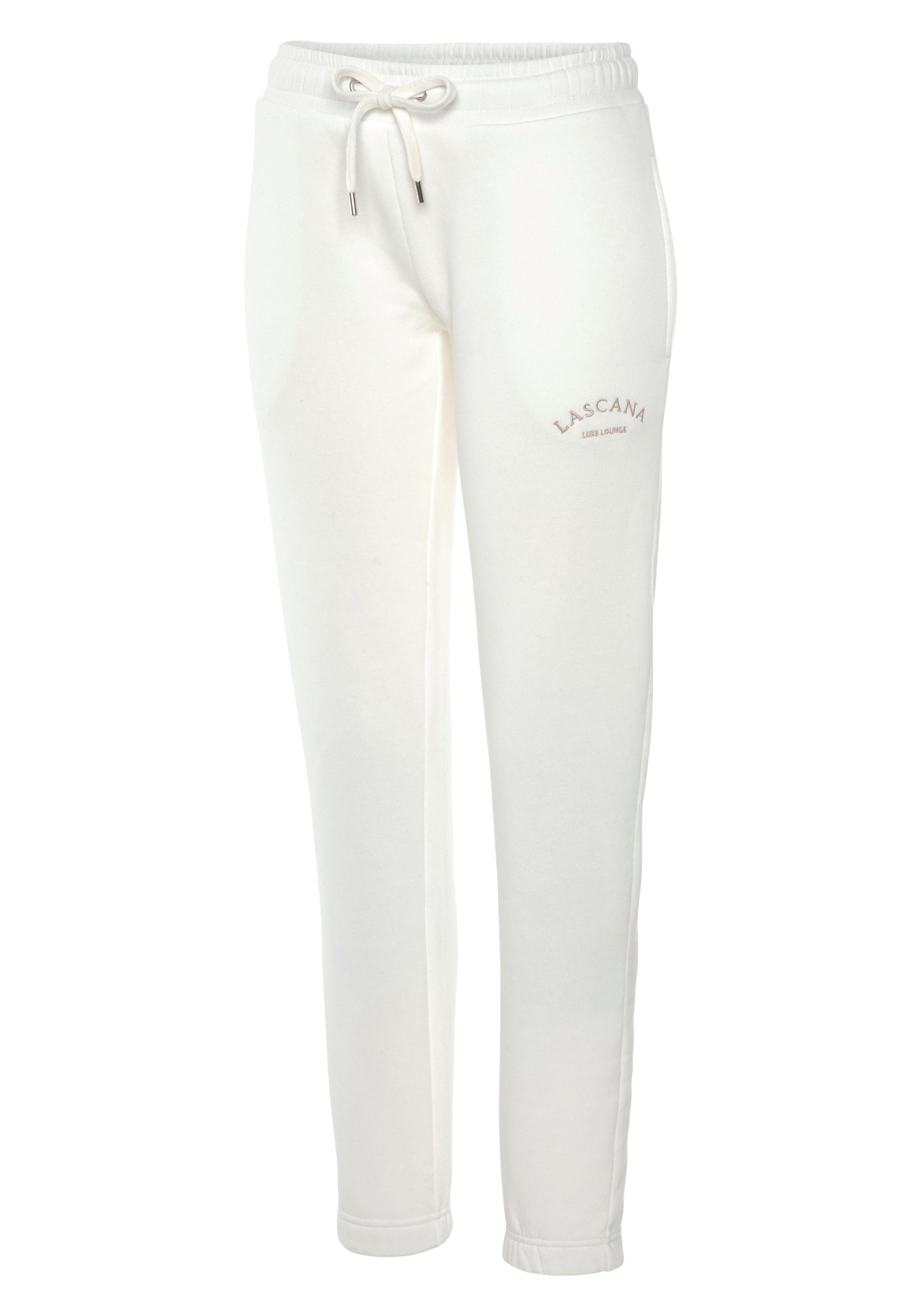 Lascana Sweatbroek - Loungebroek - Relaxbroek Loungebroek met zijzakken en logo-borduurwerk, loungewear