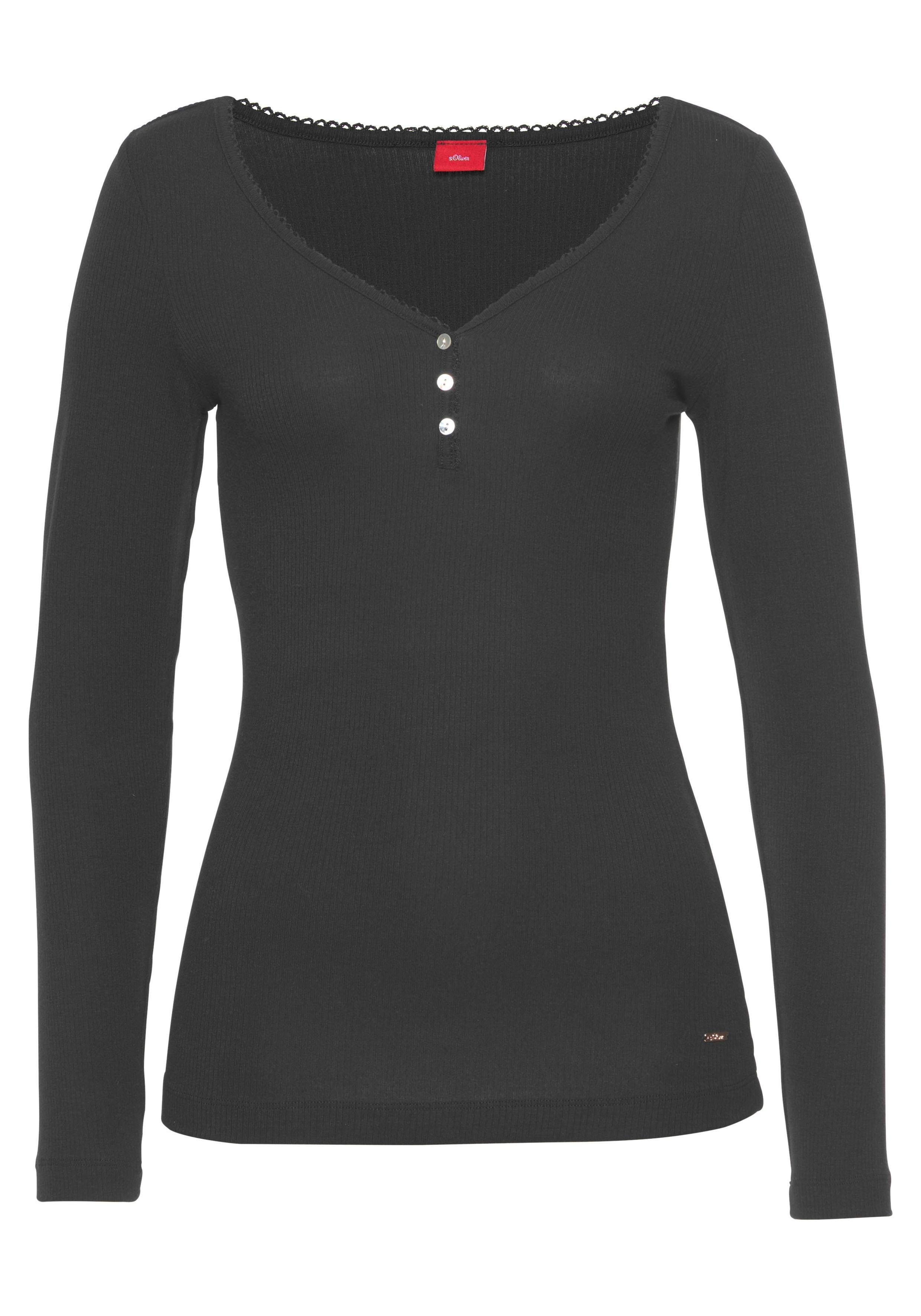 s.Oliver RED LABEL Beachwear Pyjama top van geribbelde stof met sierknopsluiting