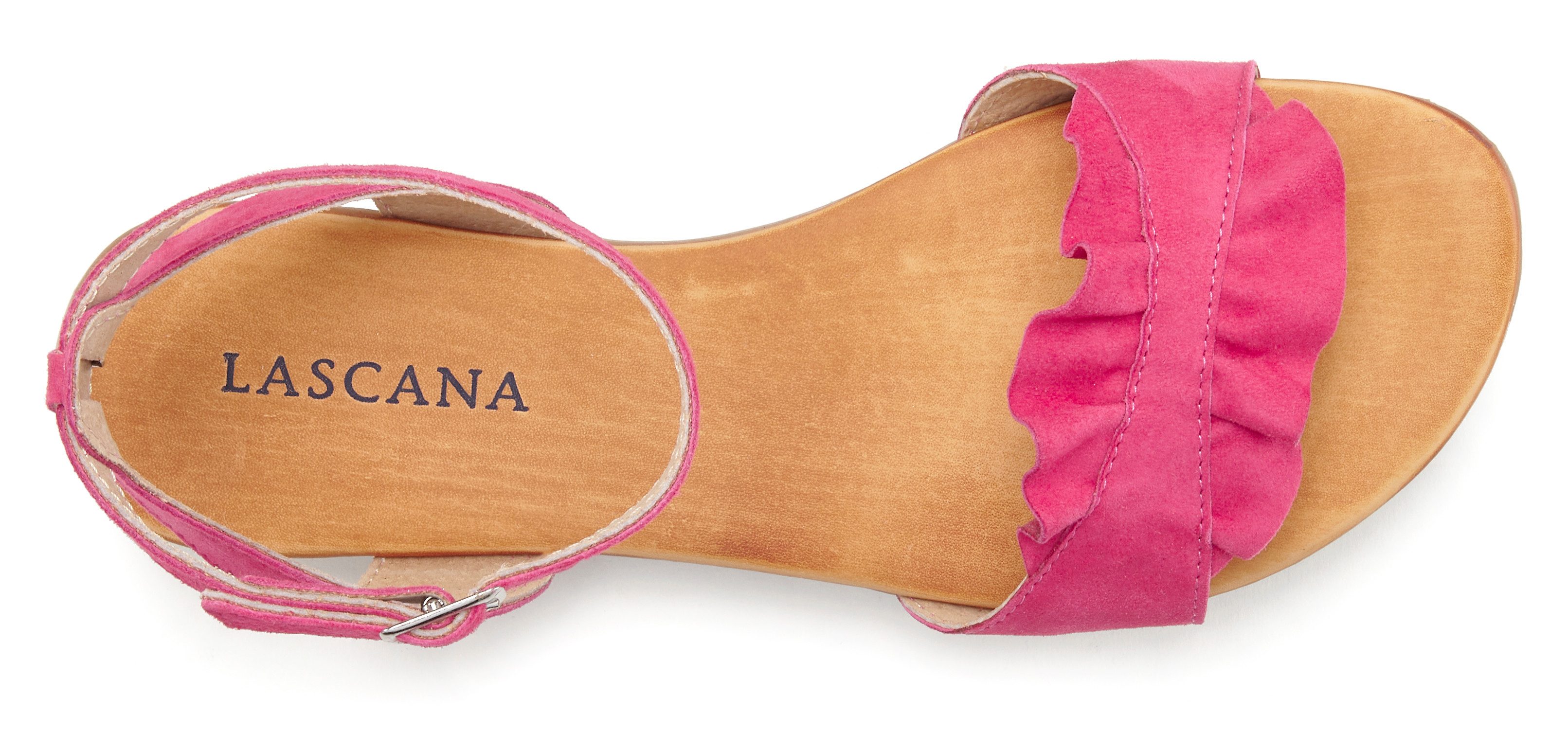 Lascana Sandalen Zomerschoen Sandalette, zomerschoen van hoogwaardig leer met kleine ruches
