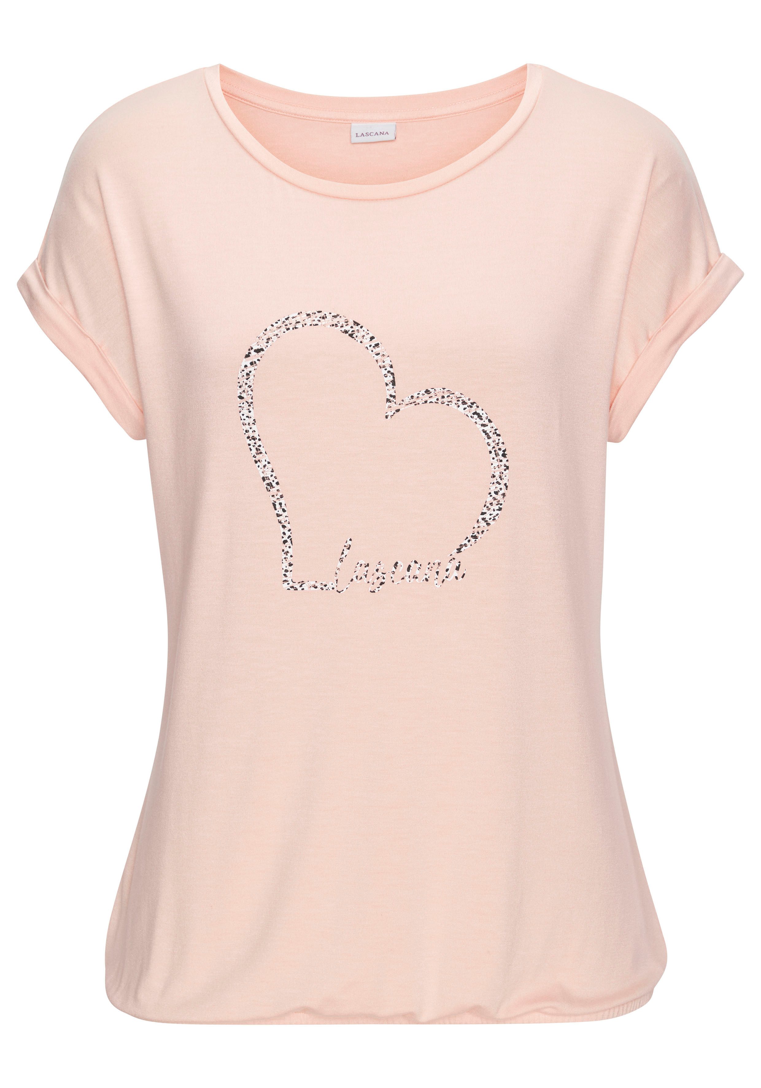 Lascana Shirt met korte mouwen Met Lascana hartprint van zachte viscose-stretch (1-delig)