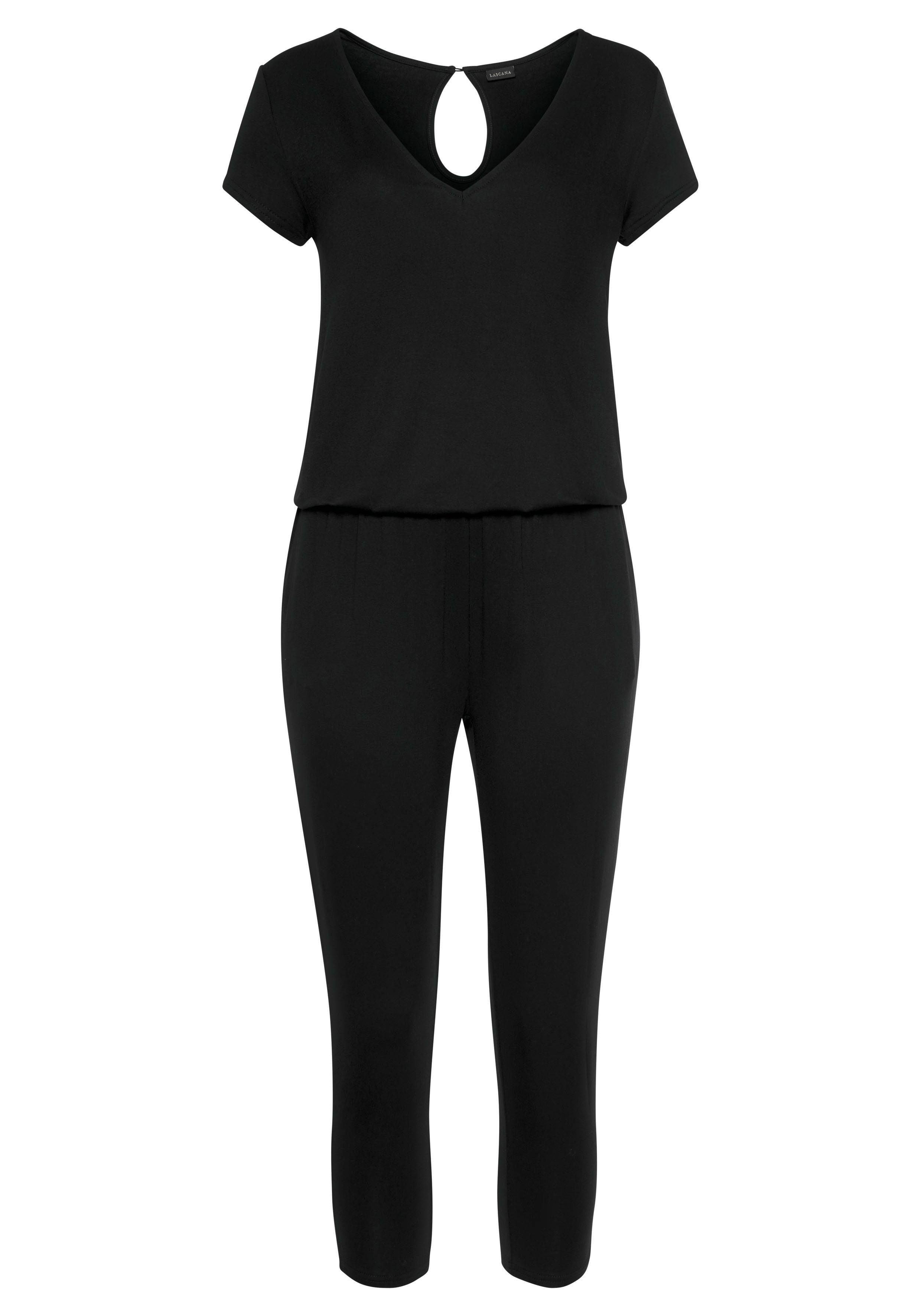 Lascana 7/8-jumpsuit met v-hals, korte mouwen jumpsuit, basic