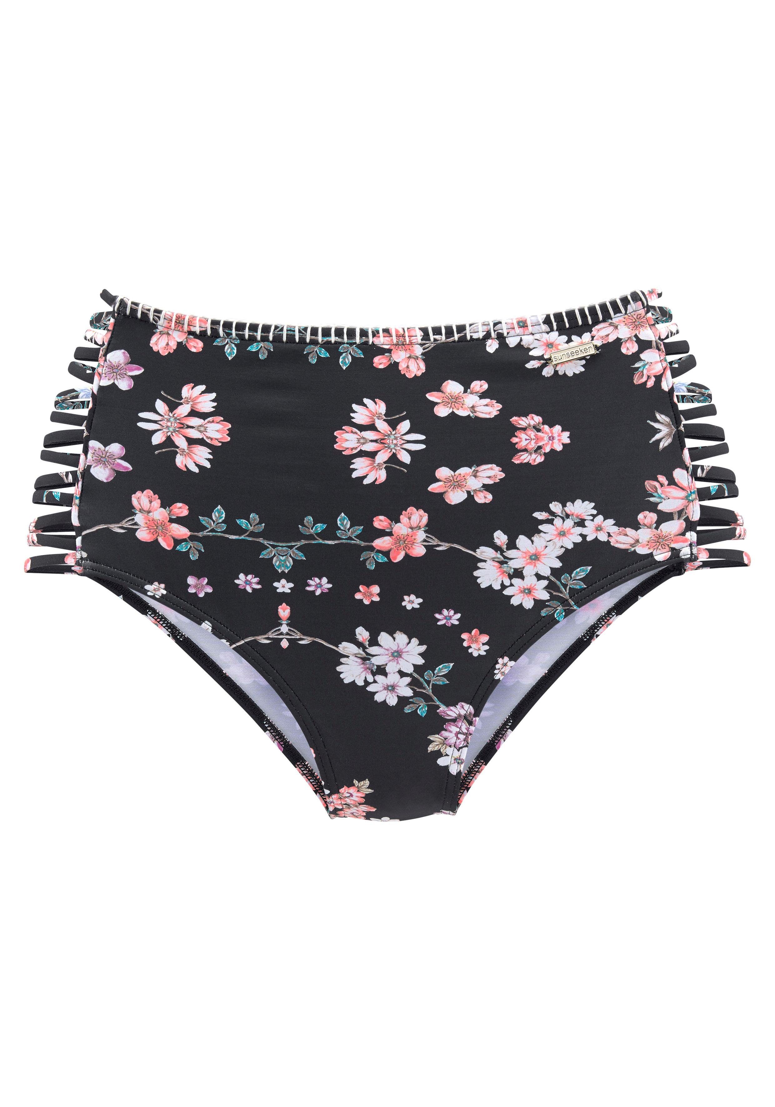 Sunseeker Highwaist-bikinibroekje Ditsy met gehaakt randje en sierbandjes opzij