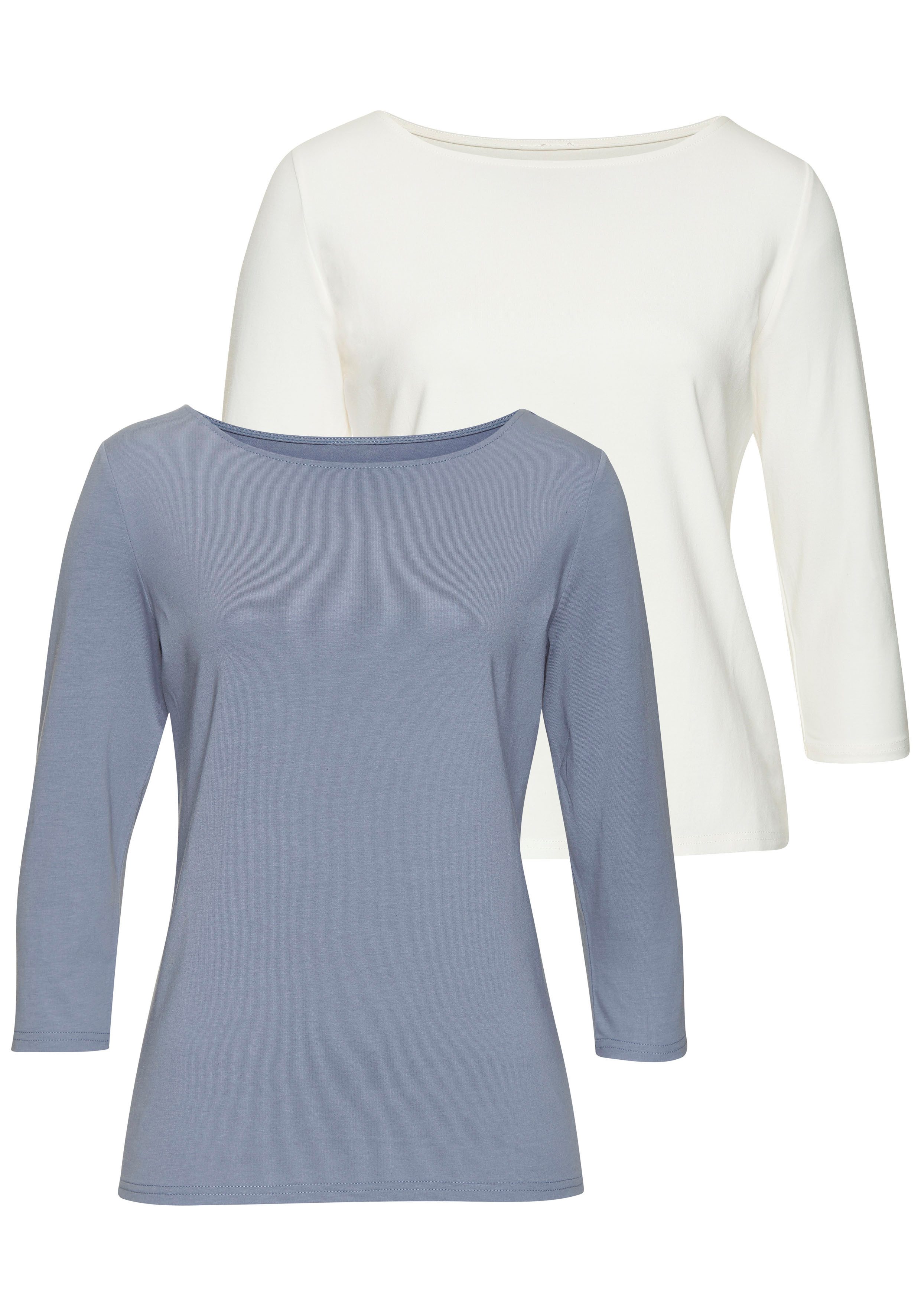 Lascana Shirt met 3/4 mouwen van elastische katoen-modal kwaliteit (Set van 2)