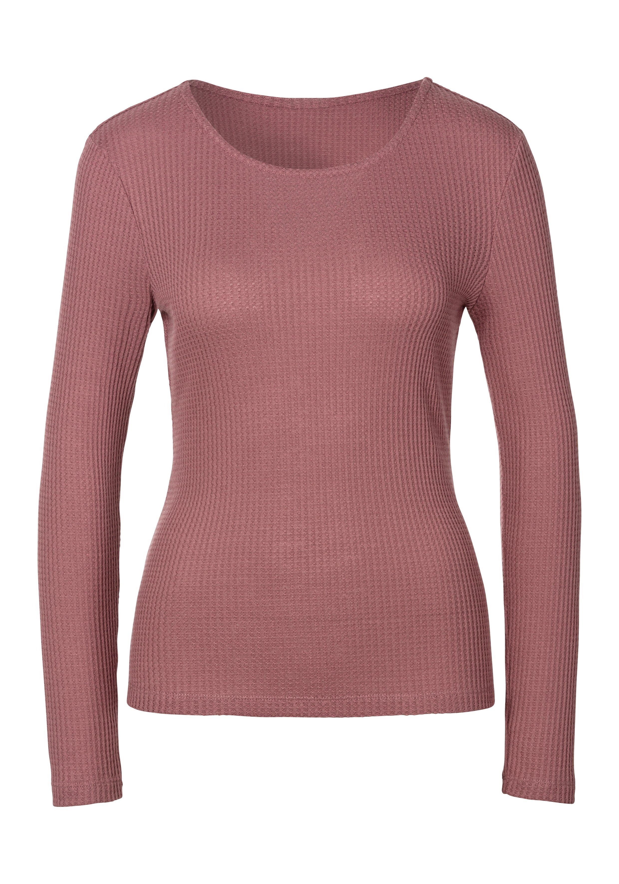 Lascana Shirt met lange mouwen In modieuze piqué-optiek van onderhoudsvriendelijke kwaliteit met viscose (Set van 2)