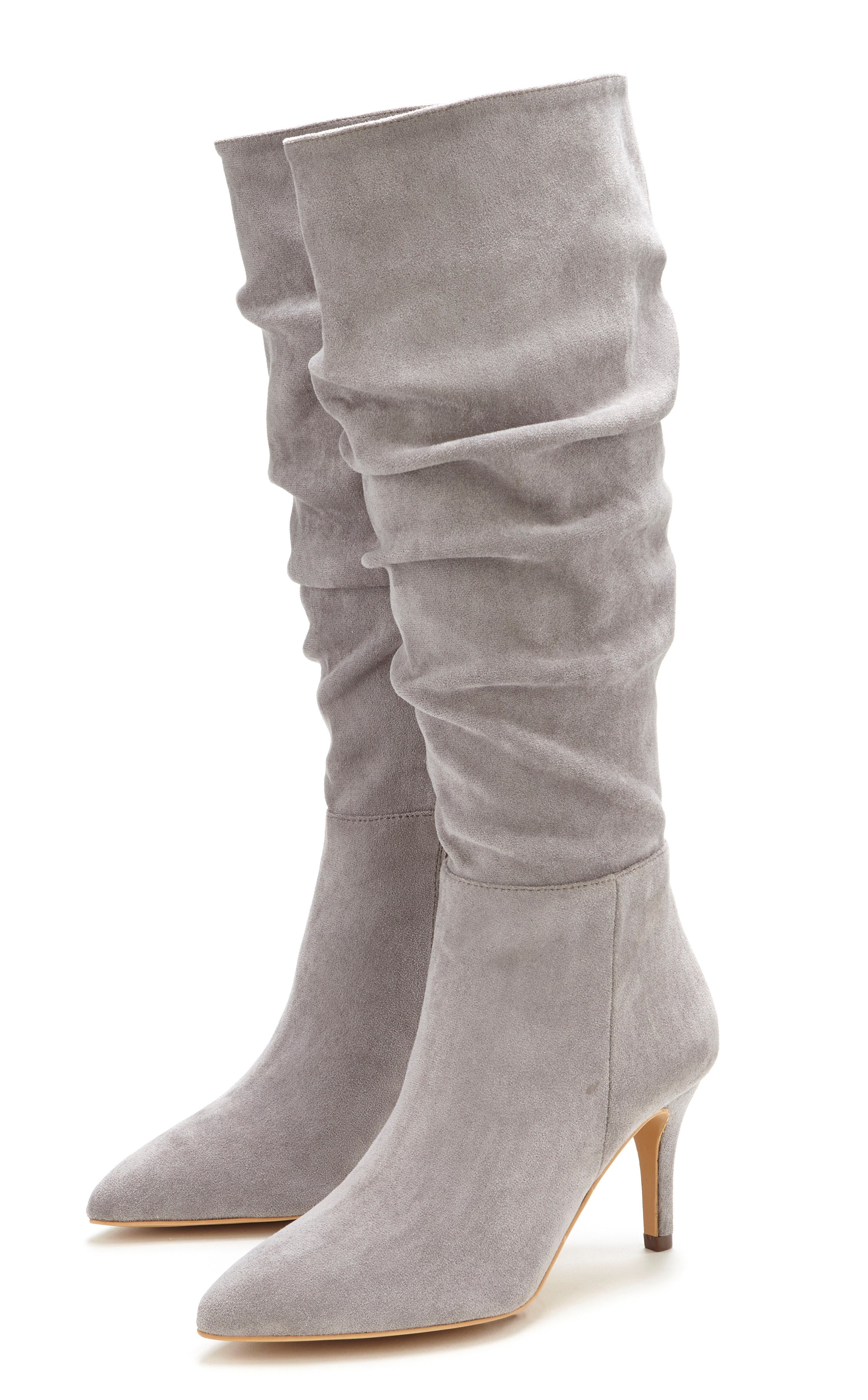 Lascana Laarzen met ritssluiting met modieuze rimpeling, lange schacht, high-heel enkellaars, slouchy boots