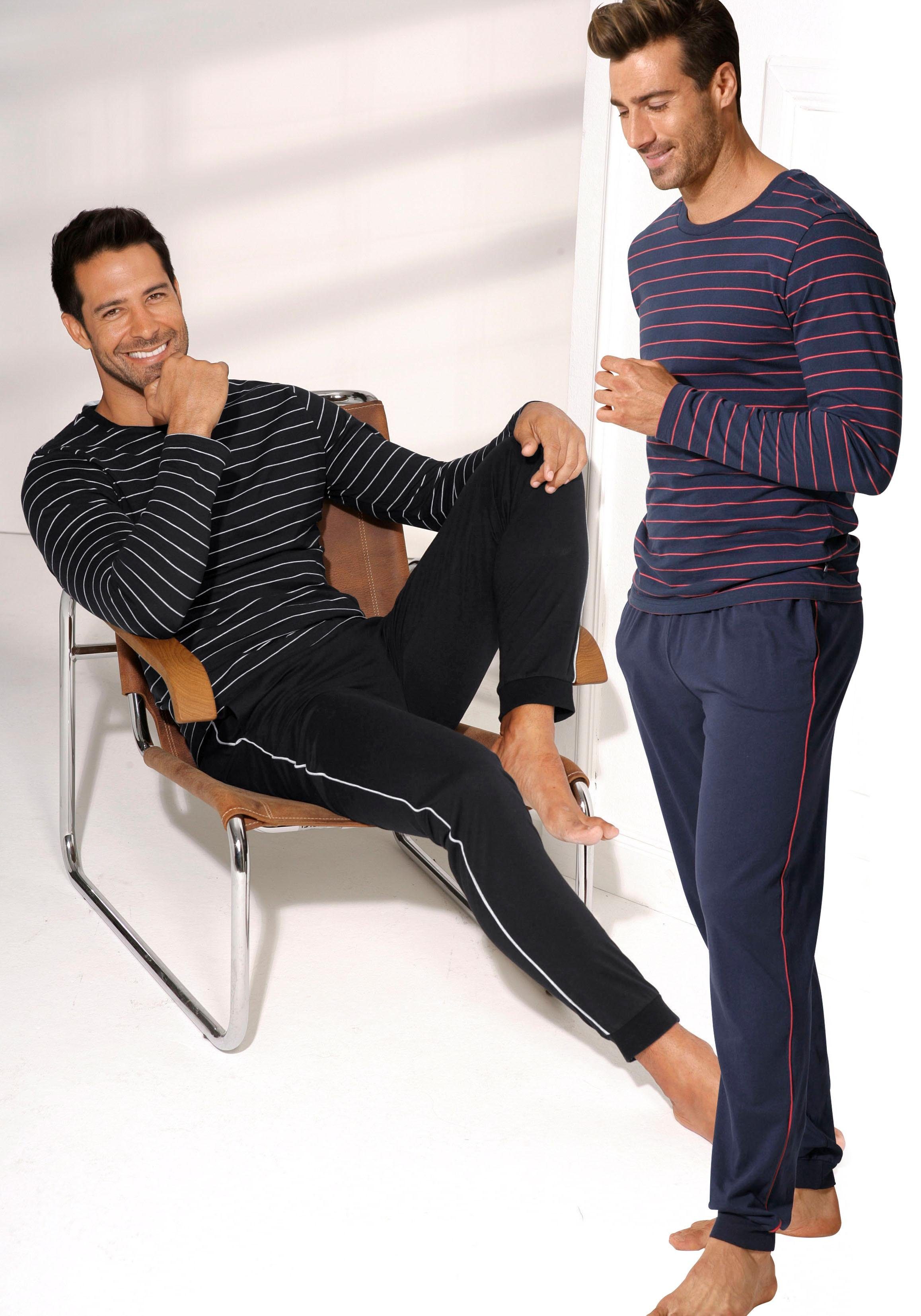 AUTHENTIC LE JOGGER Pyjama Pyjama in lange vorm met garenverfde strepen (4-delig, Set van 2)