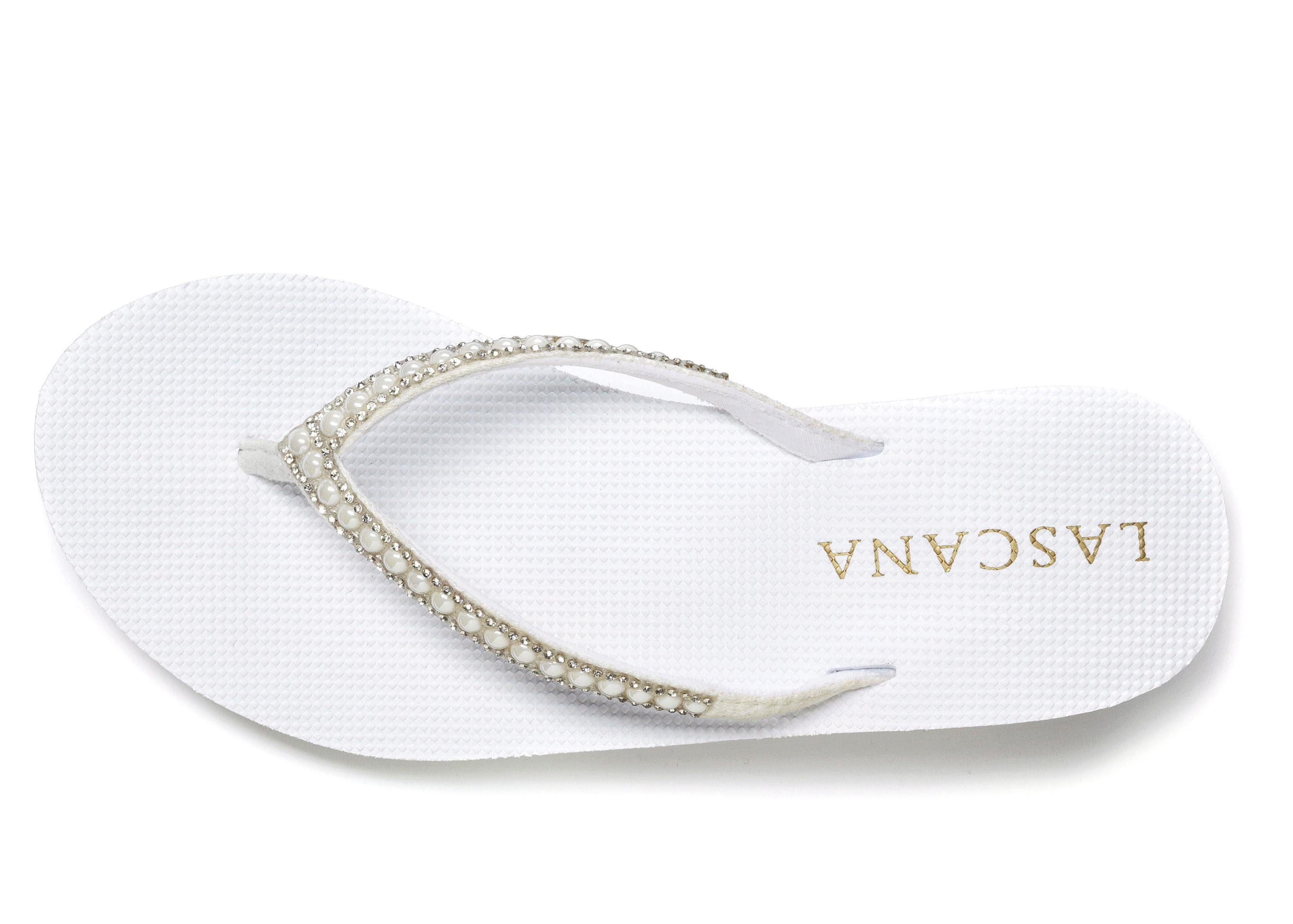 Lascana Badslippers Sandaal, pantoletten, badschoen met sleehak en parels VEGAN