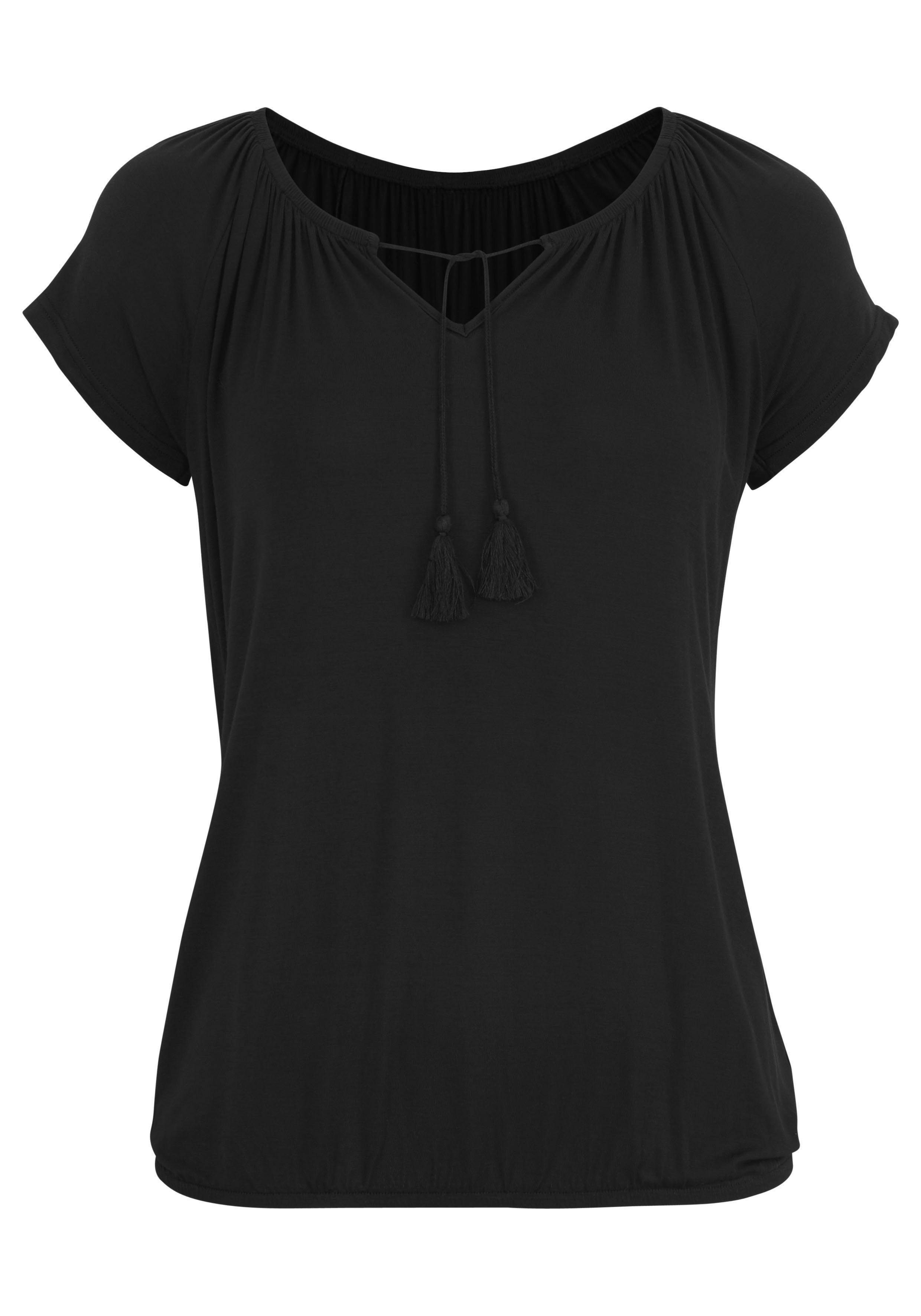 Vivance Shirt met korte mouwen Met iets aangerimpelde hals (Set van 2)