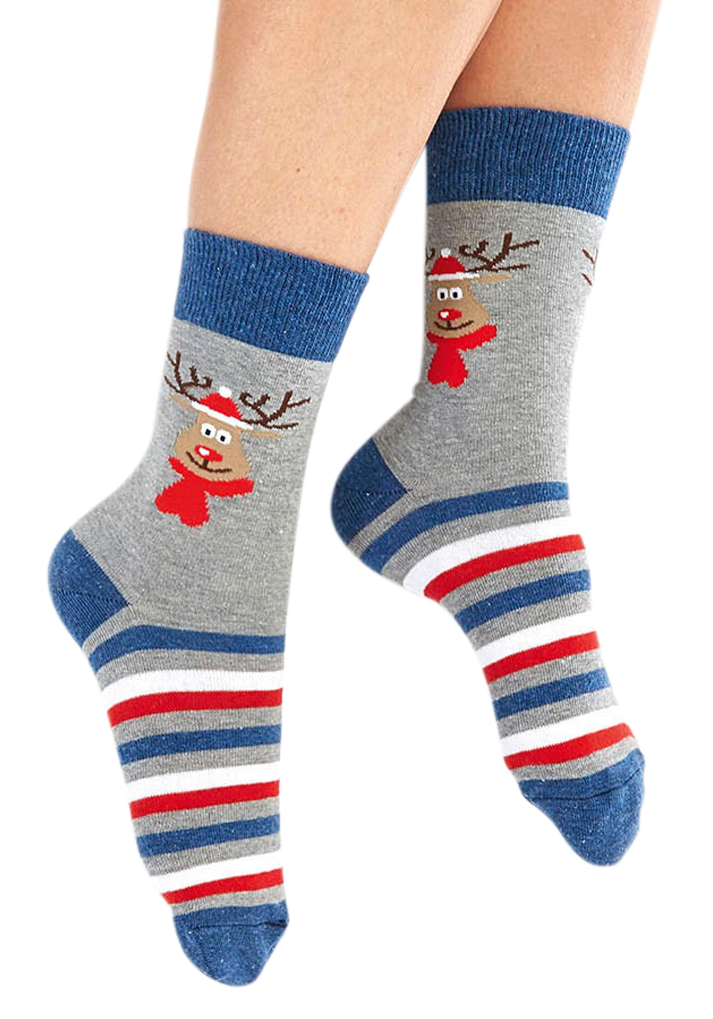 H.I.S Sokken met kerstdesign (set, 3 paar) sokken maat 35-38 zwart