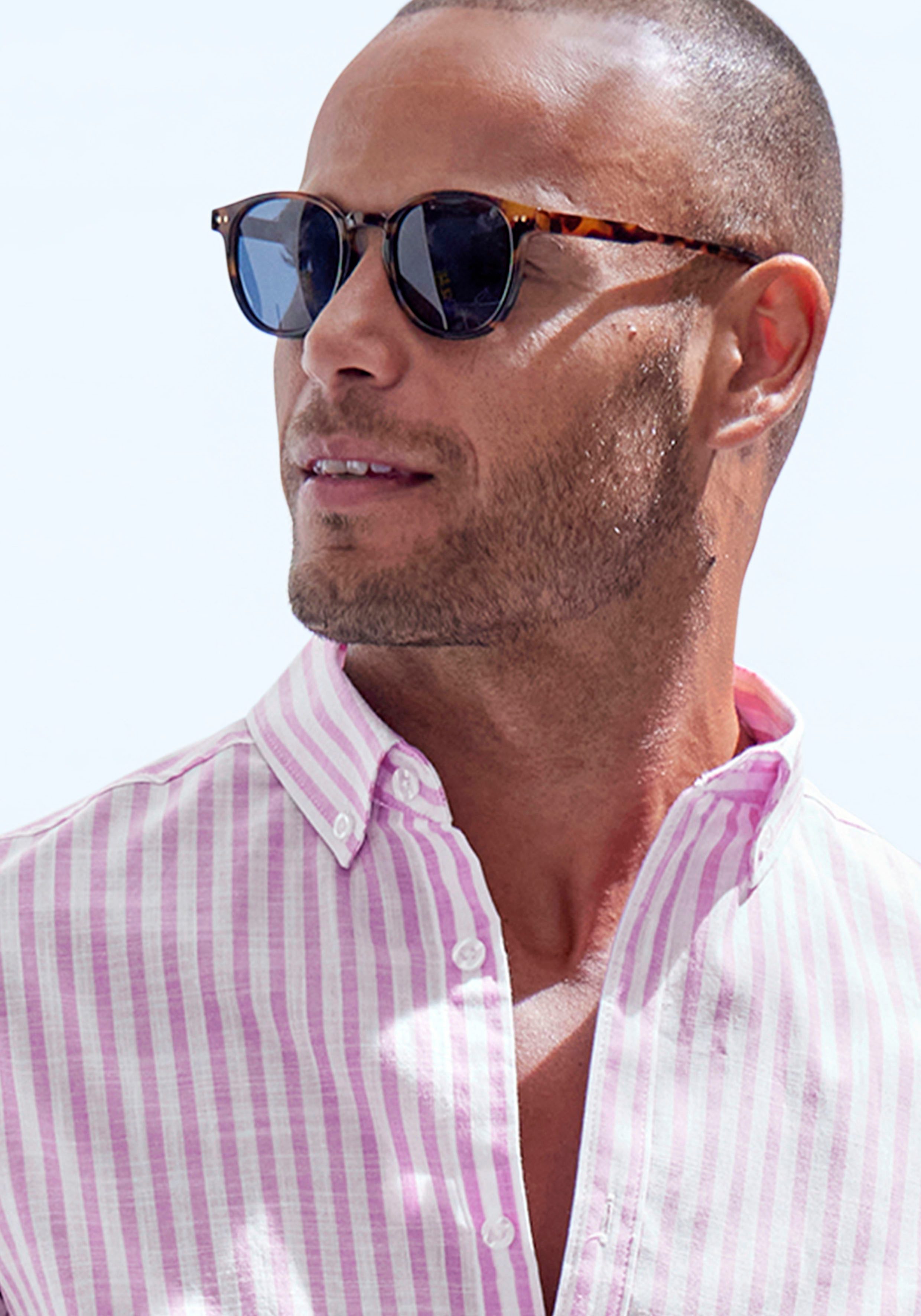 John Devin Overhemd met korte mouwen Regular fit Gestreept overhemd met button-down-kraag van 100% katoen