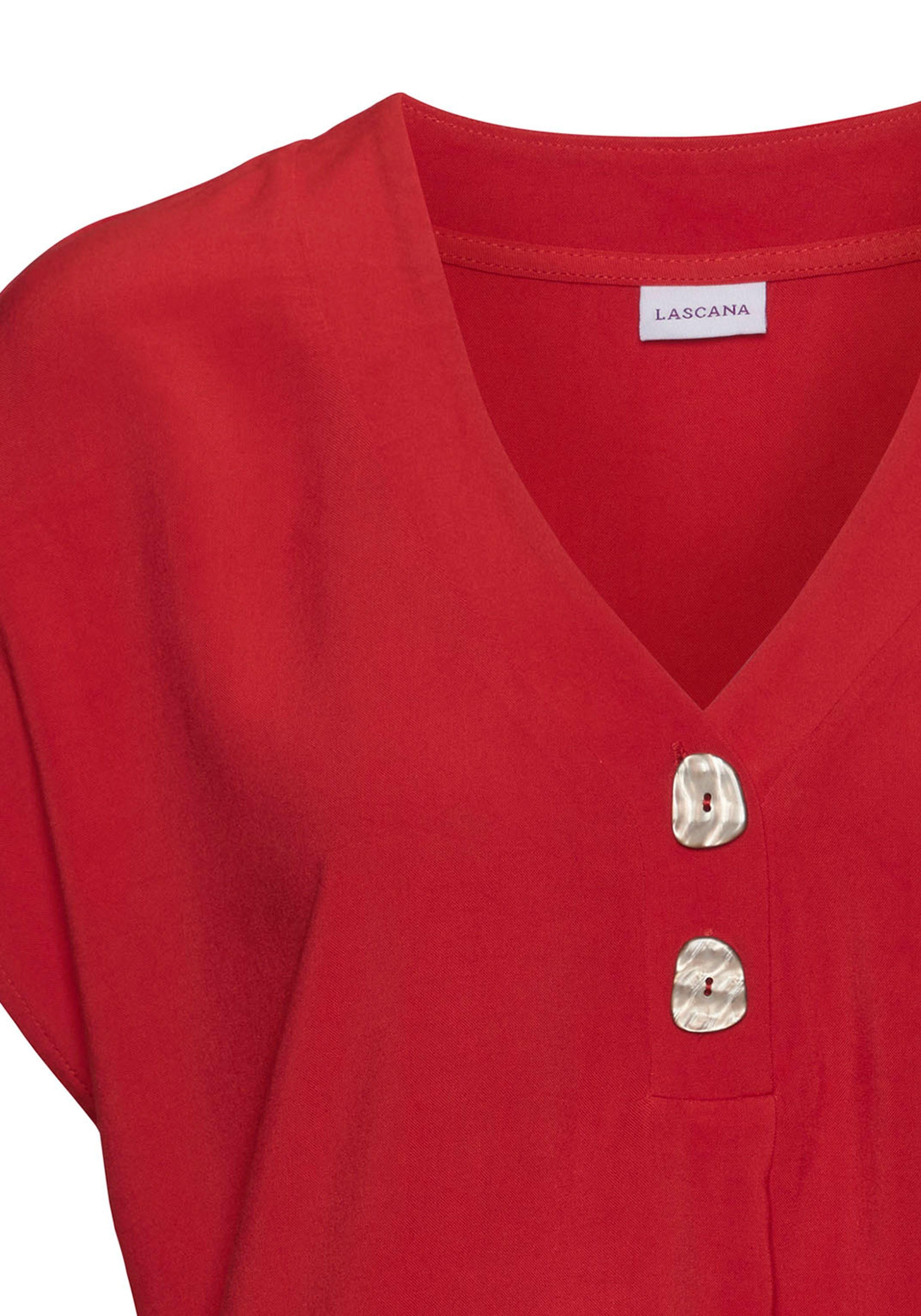 Lascana Blouse zonder sluiting met modieuze knopen, luchtige korte mouwen blouse, zomers