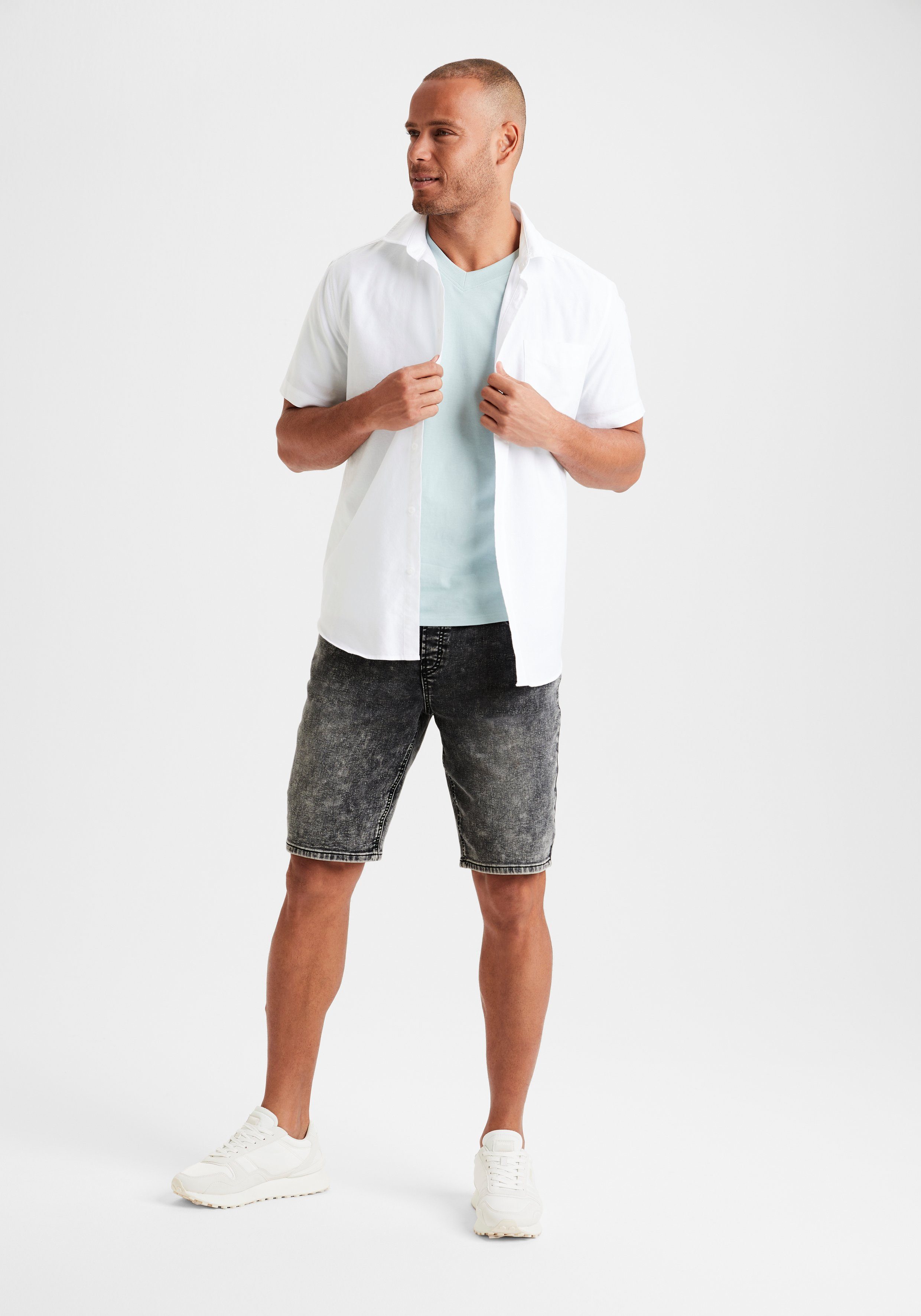 Buffalo Jeansshort knielange, elastische instap-bermuda, korte broek in moonwashed