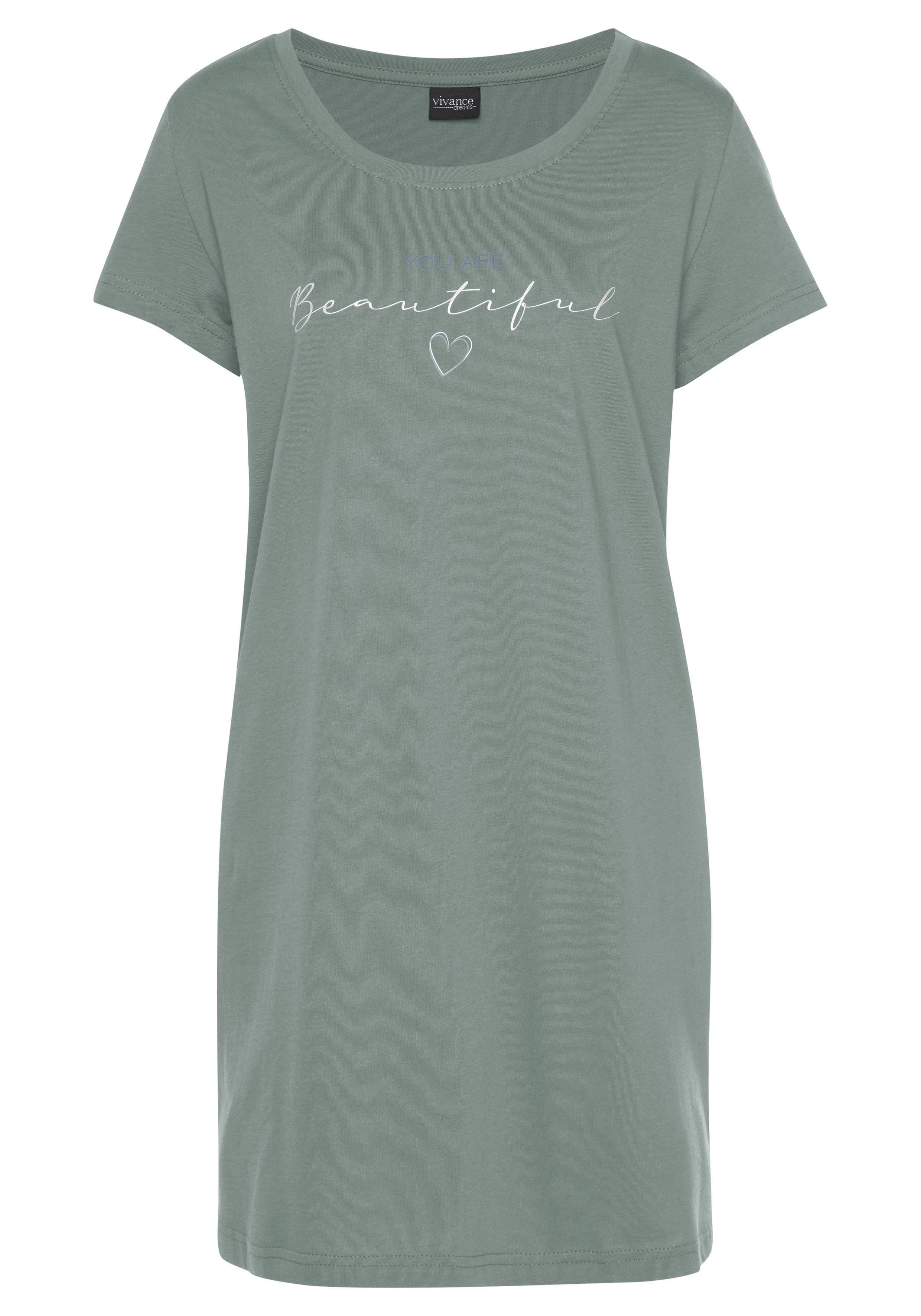 Vivance Dreams Big-shirt met frontprint nachthemden maat 32/34 groen