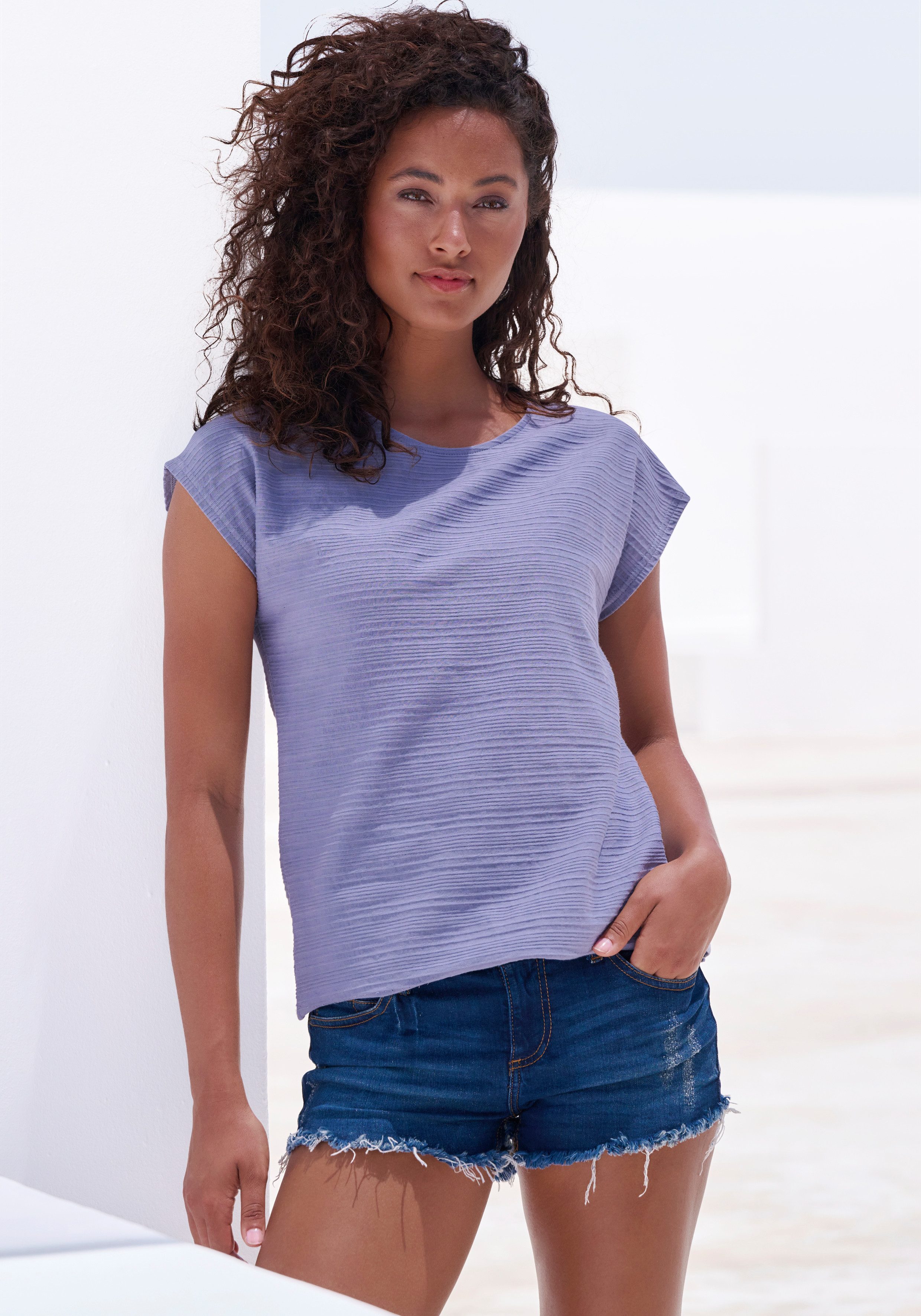 Vivance T-shirt Met modieuze streepstructuur in een zachte katoenkwaliteit (1-delig)
