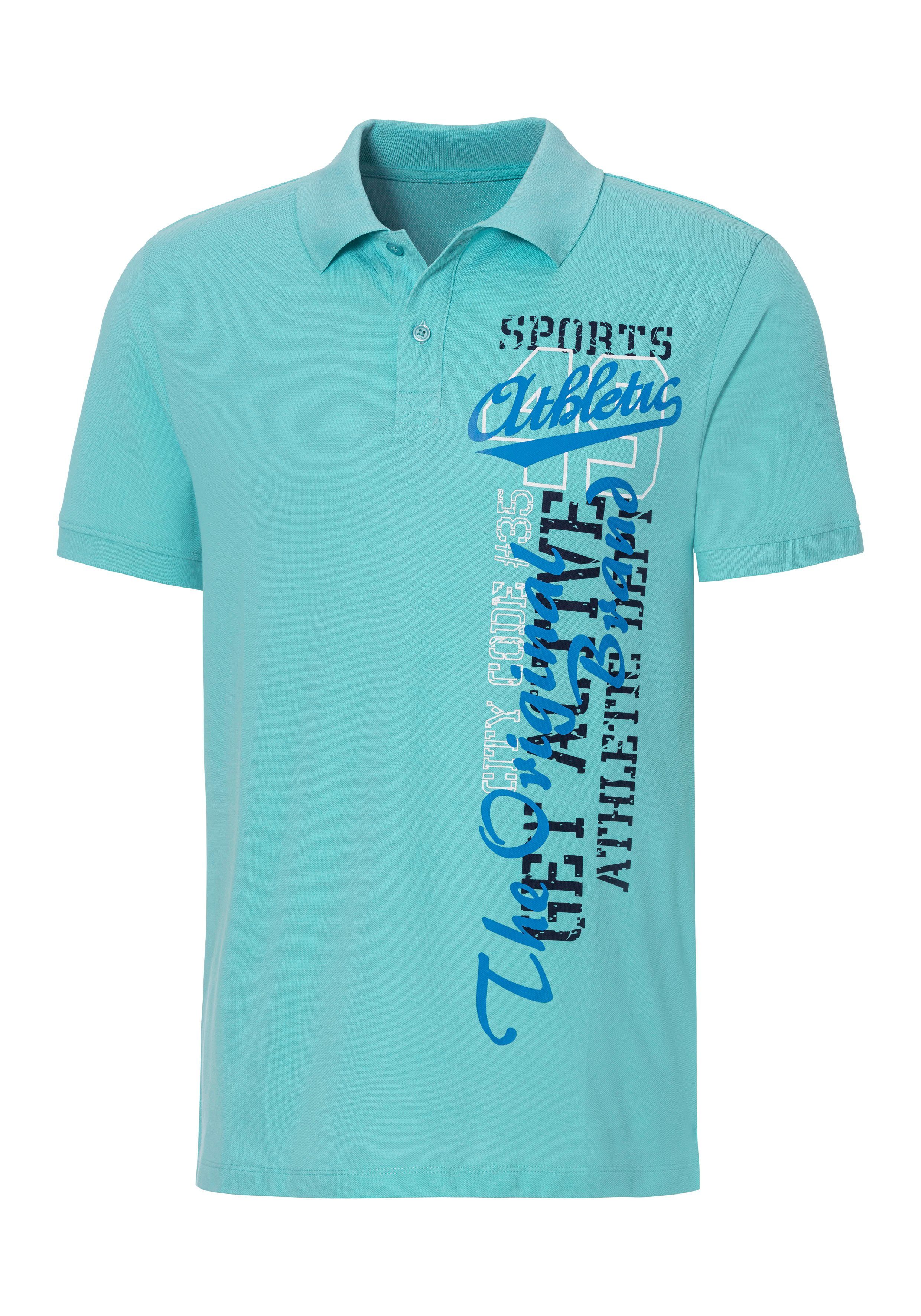 John Devin Poloshirt met grote print aan de voorkant van katoen-piqué heren maat L (52/54) blauw