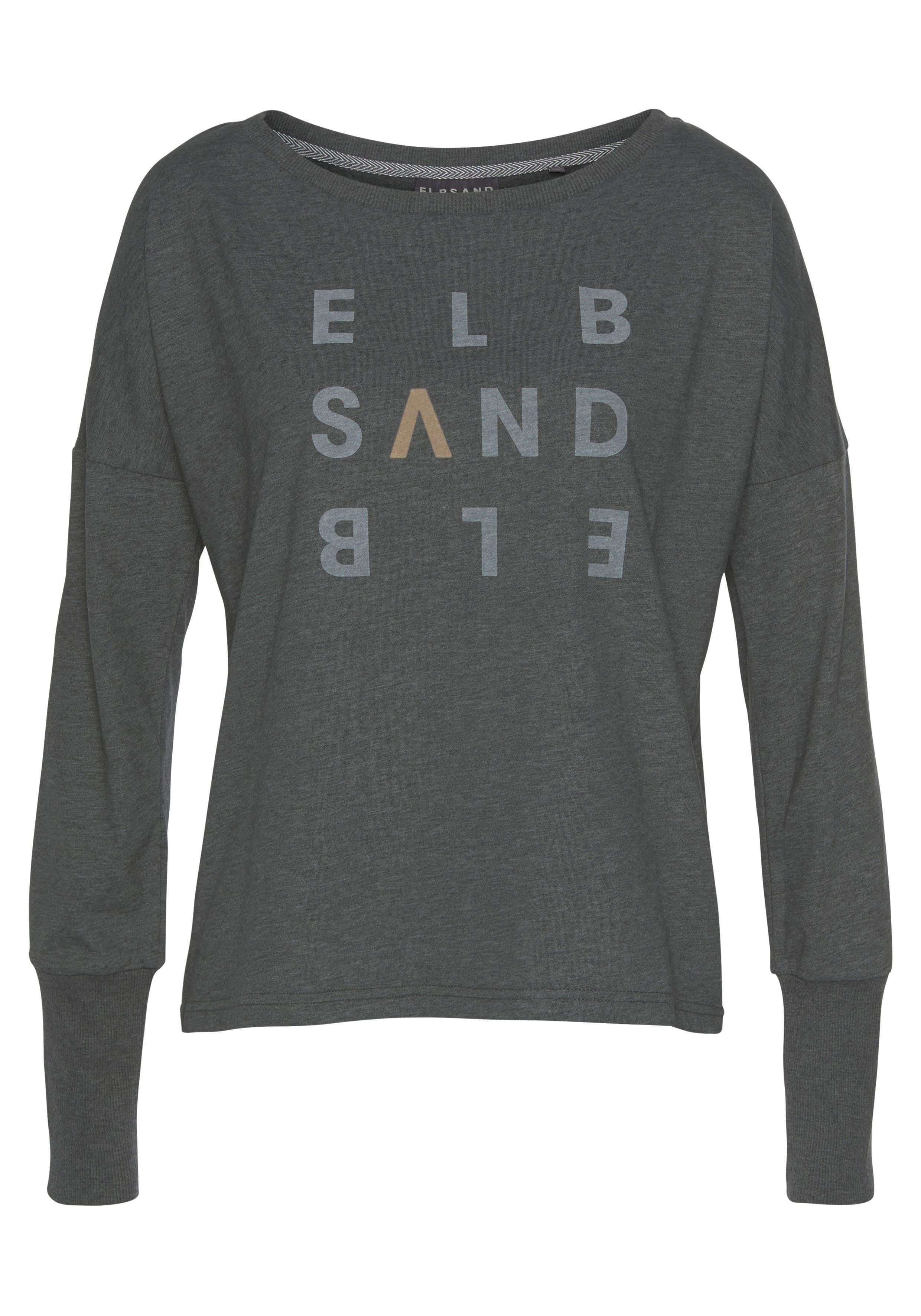 Elbsand Longsleeve Ingrun met logoprint op de voorkant, shirt met lange mouwen van een katoenmix, sportief-casual