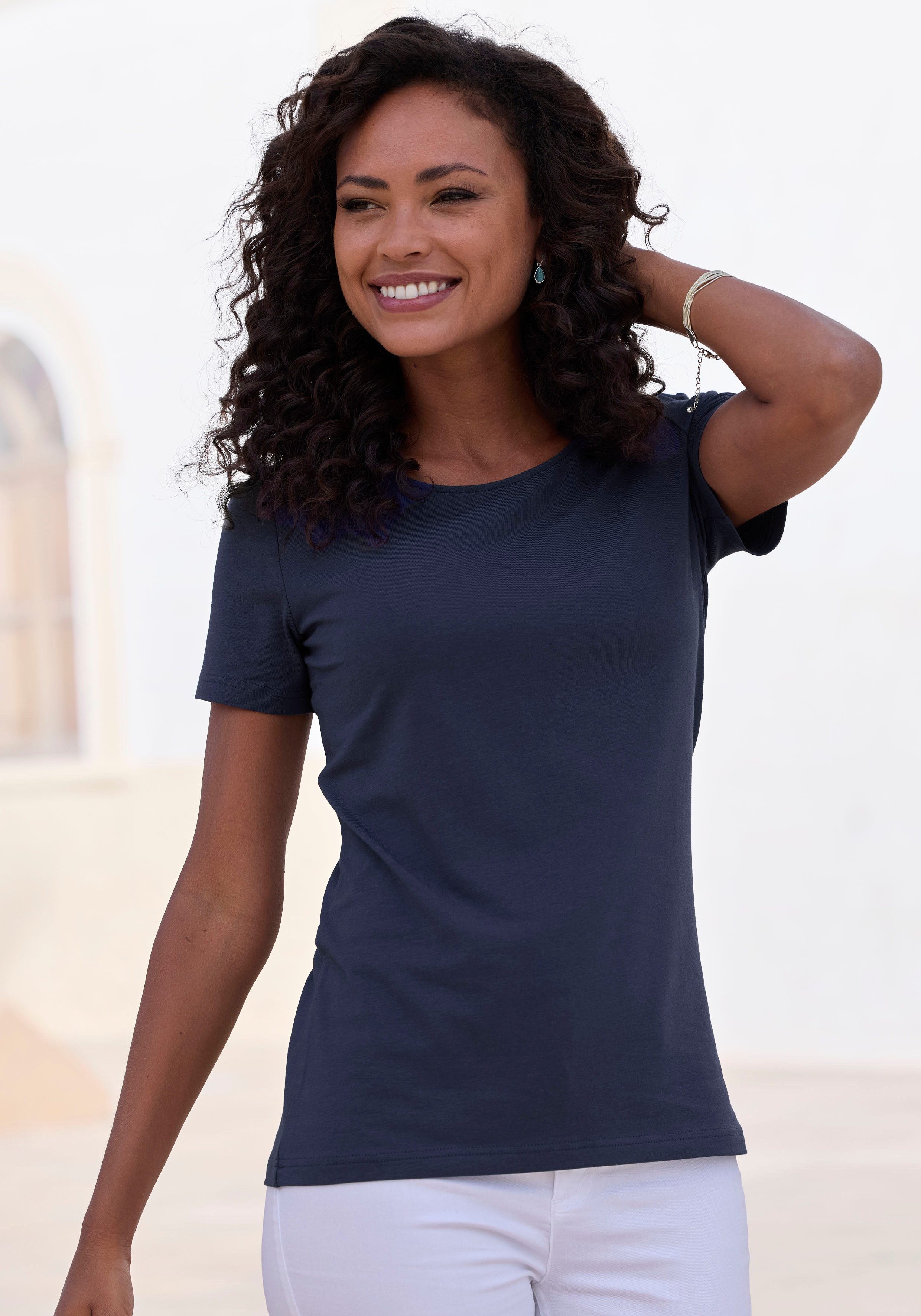 Lascana T-shirt Met ronde hals van elastische katoen-modal kwaliteit (Set van 2)