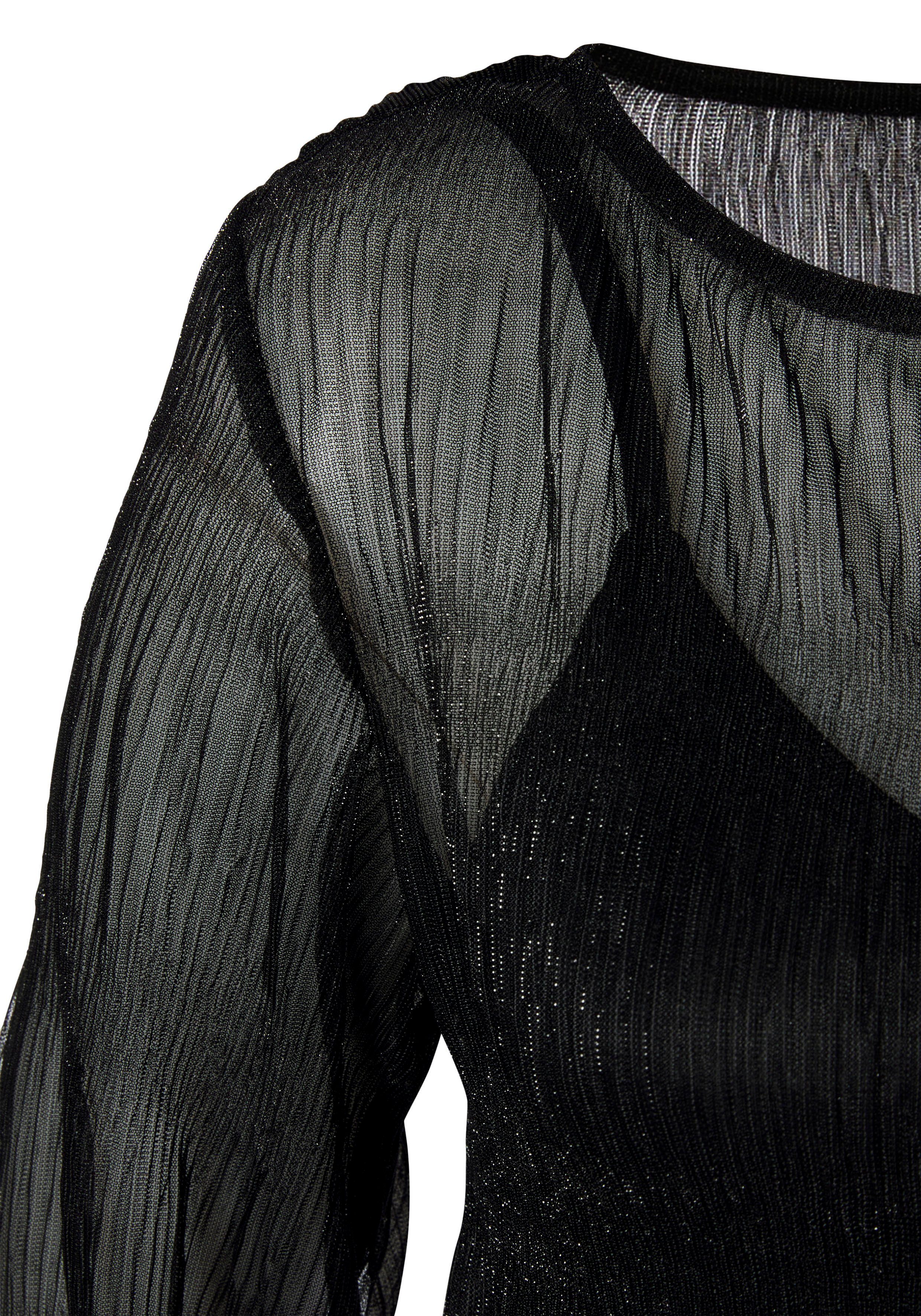 Lascana Blouse met lange mouwen in transparante metallic-look (set, Met top)