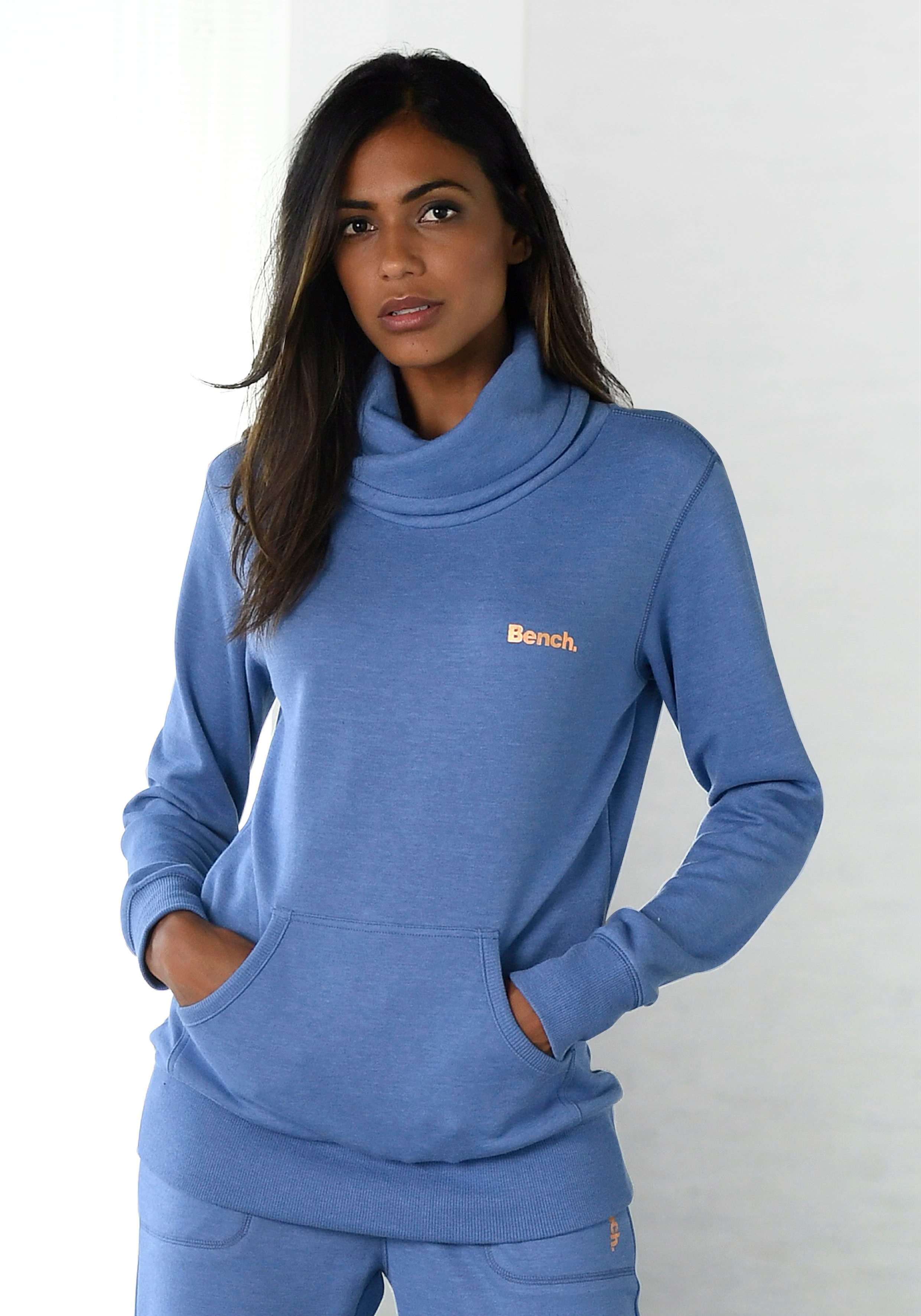 Bench. Loungewear Lang sweatshirt met staande kraag in laagjeslook en kangoeroezak, loungewear