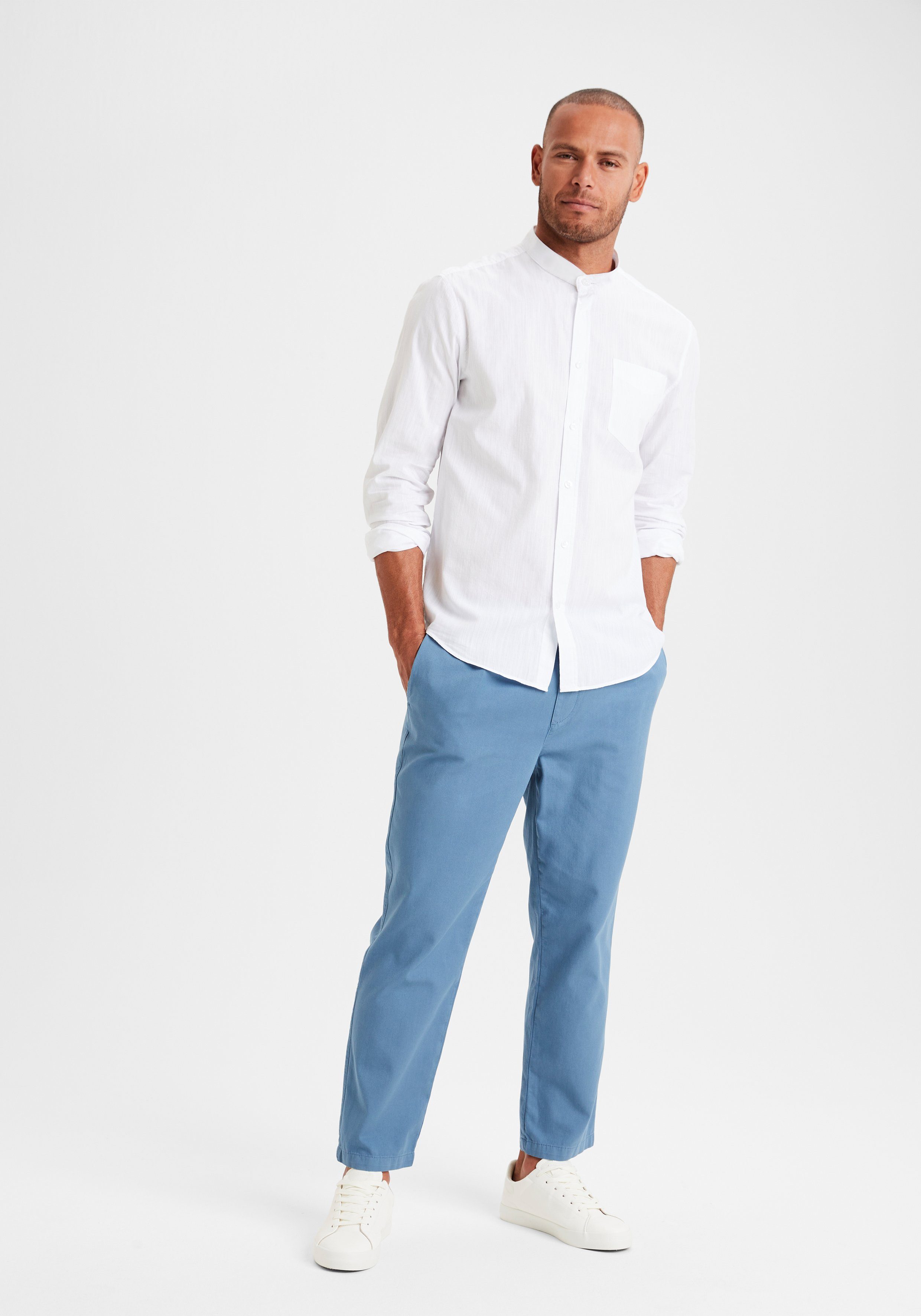 H.I.S Overhemd met lange mouwen Regular fit, staande kraag shirt met borstzak, 100% katoen