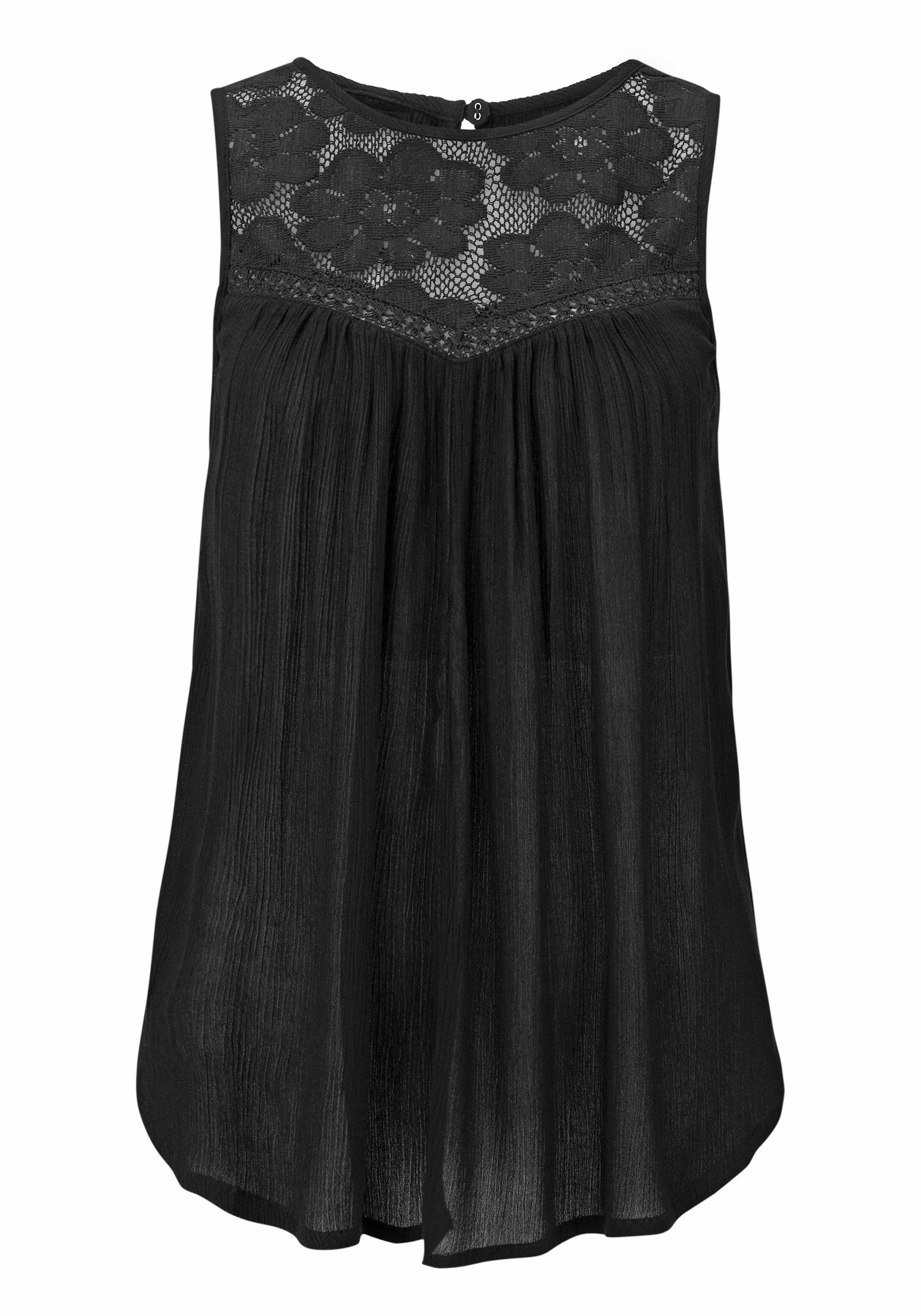 Buffalo Crêpe-blouse met kanten inzetstuk, blouse, boho stijl
