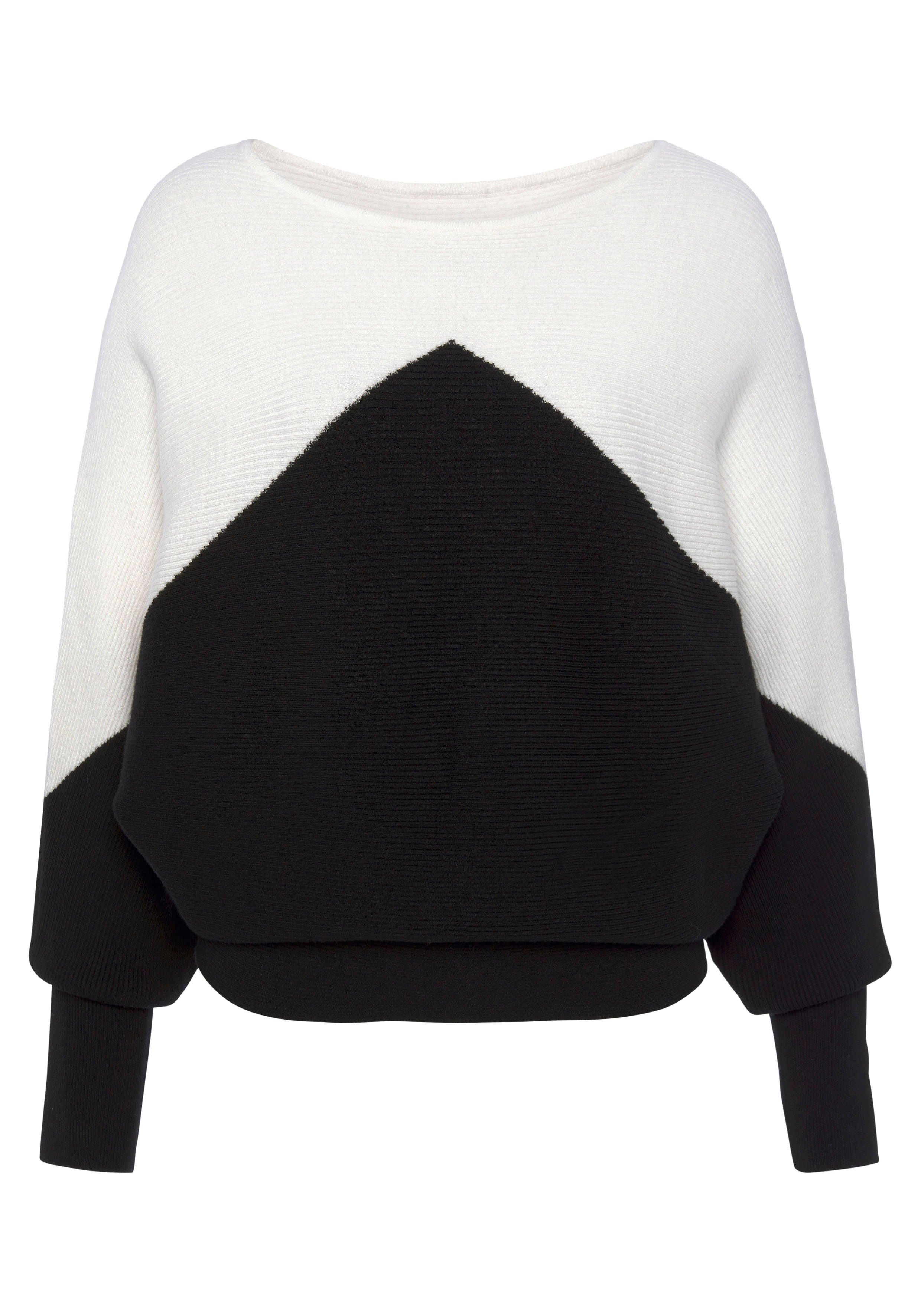 Lascana Gebreide trui met colorblock-look en lichte vleermuismouwen