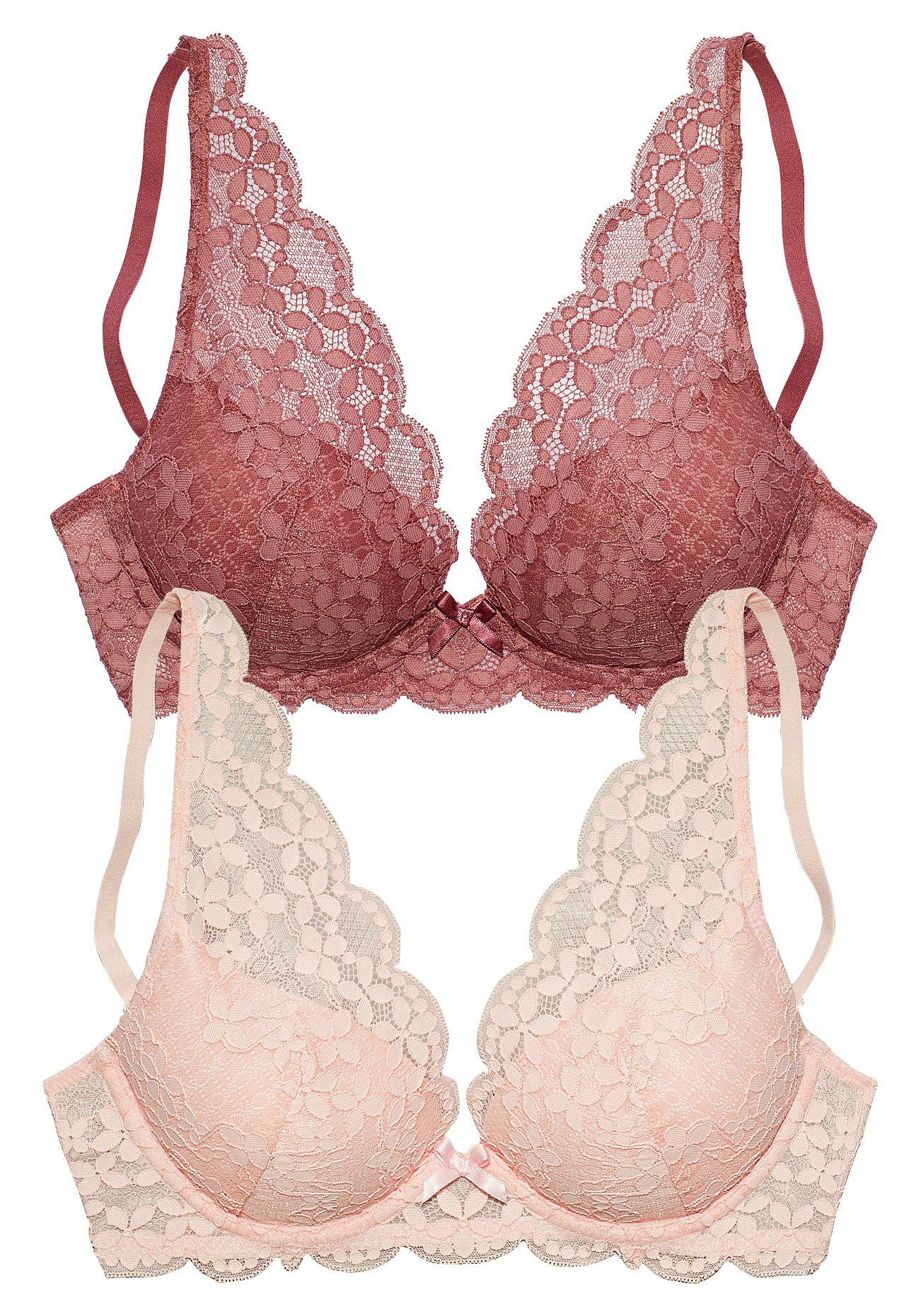 Petite fleur Push-up-bh in high apex-belijning, dessous (Set van 2) push-up bh's maat D D roze