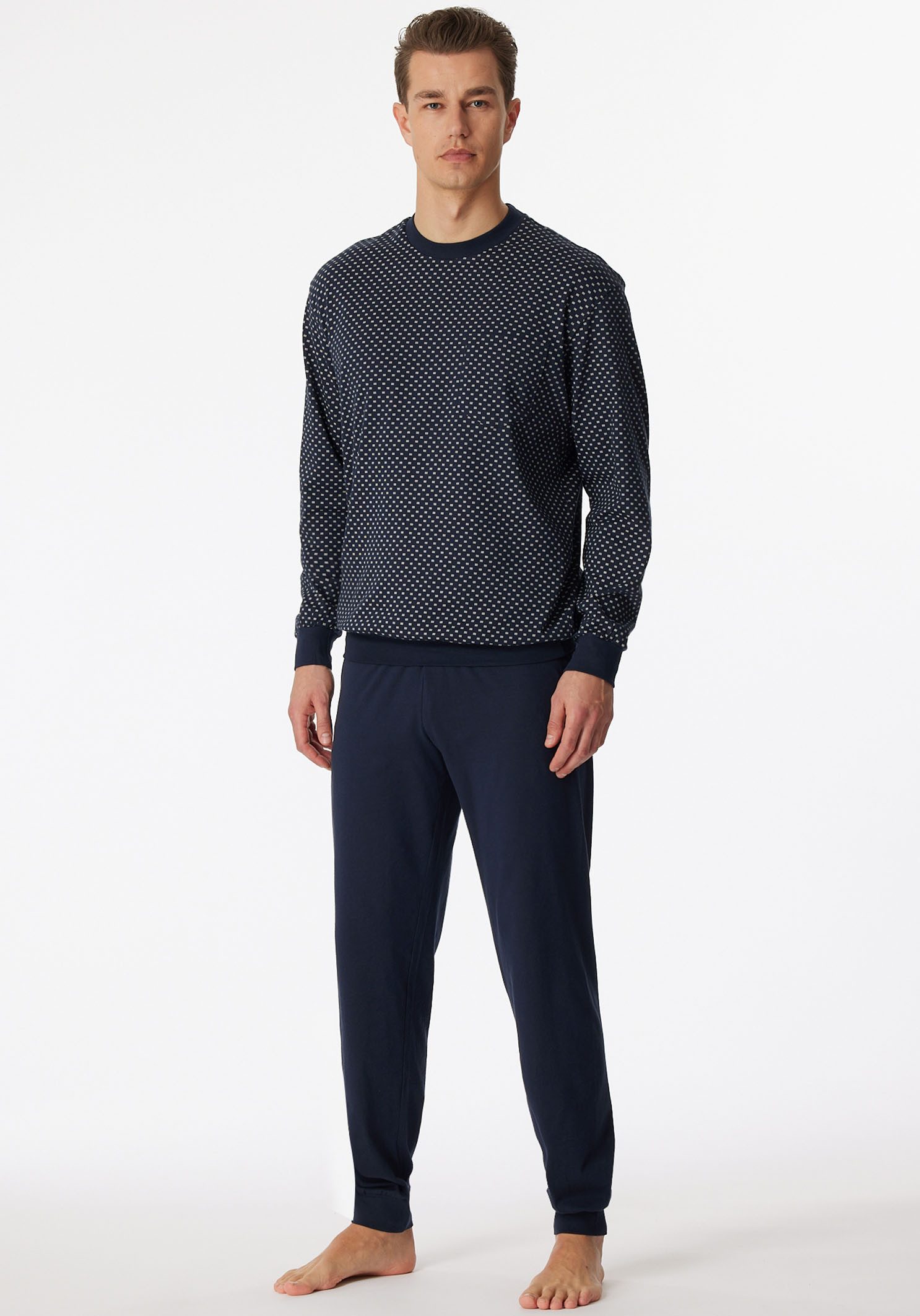 Schiesser Pyjama "Dark Sapphire" met comfortabele boorden aan de mouwen en broekspijpen (2-delig, 1 stuk)