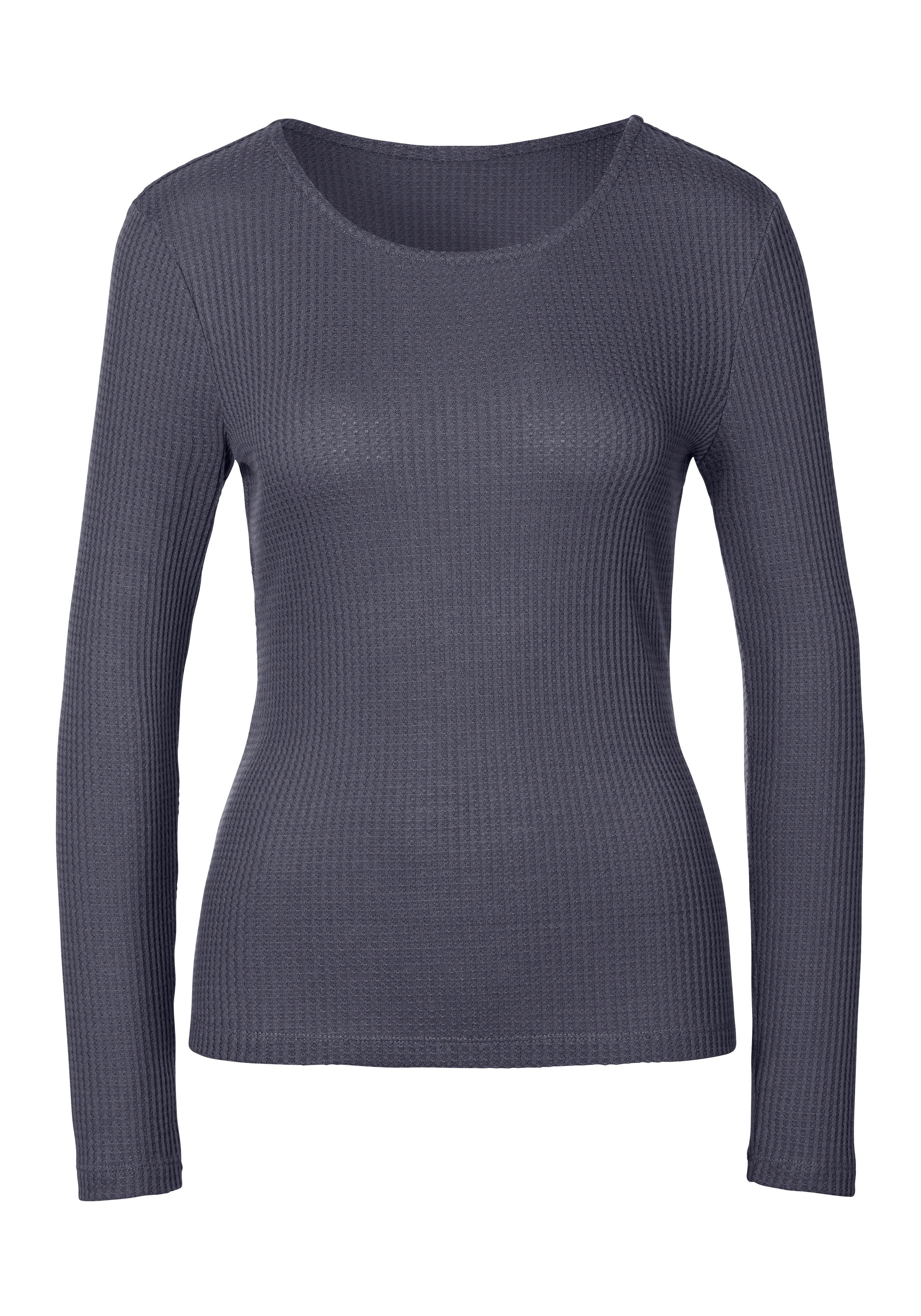 Lascana Shirt met lange mouwen In modieuze piqué-optiek van onderhoudsvriendelijke kwaliteit met viscose (Set van 2)