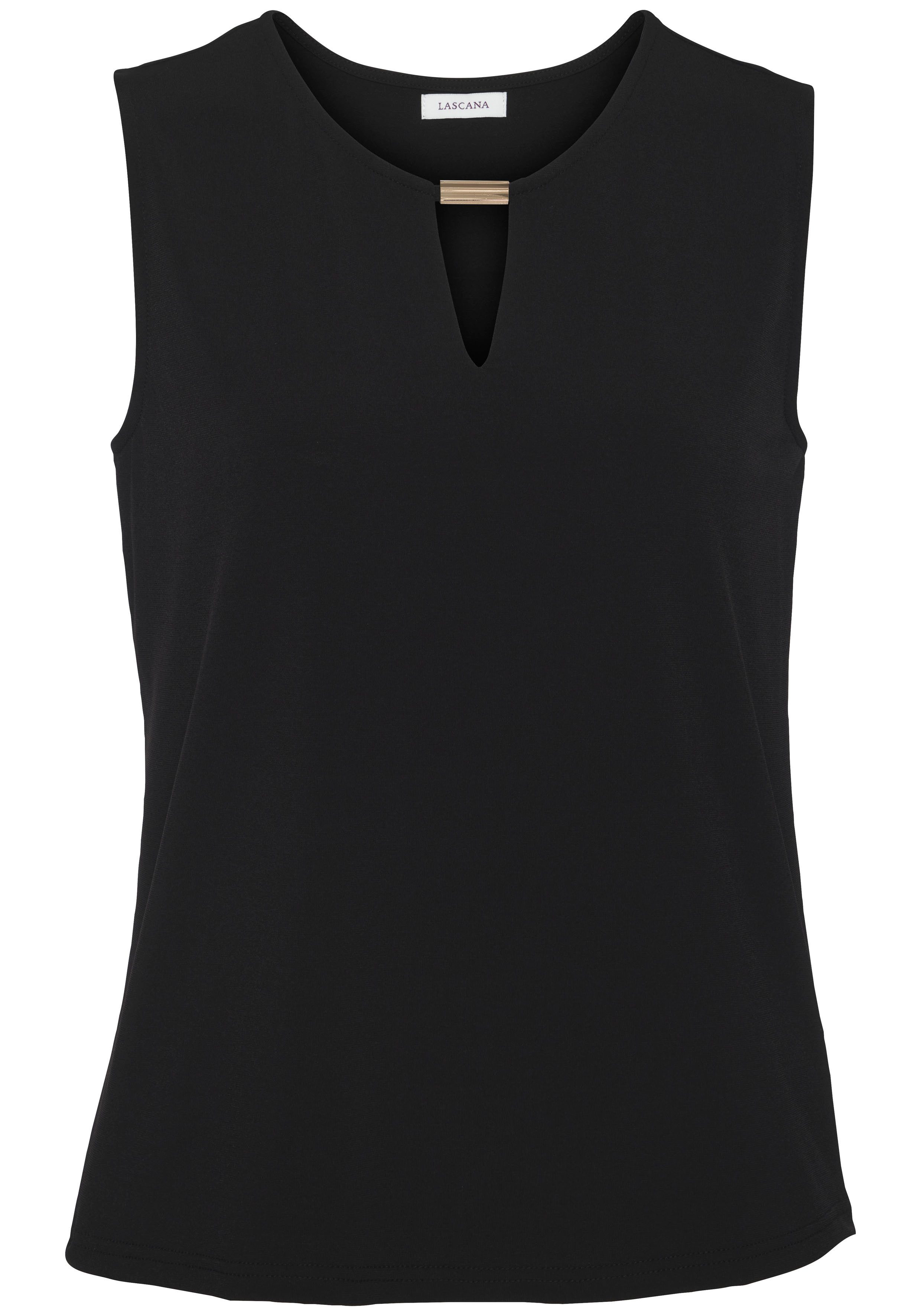 Lascana Tanktop van gladde jerseykwaliteit met cut-out, elegant zomertop, kreukvrij