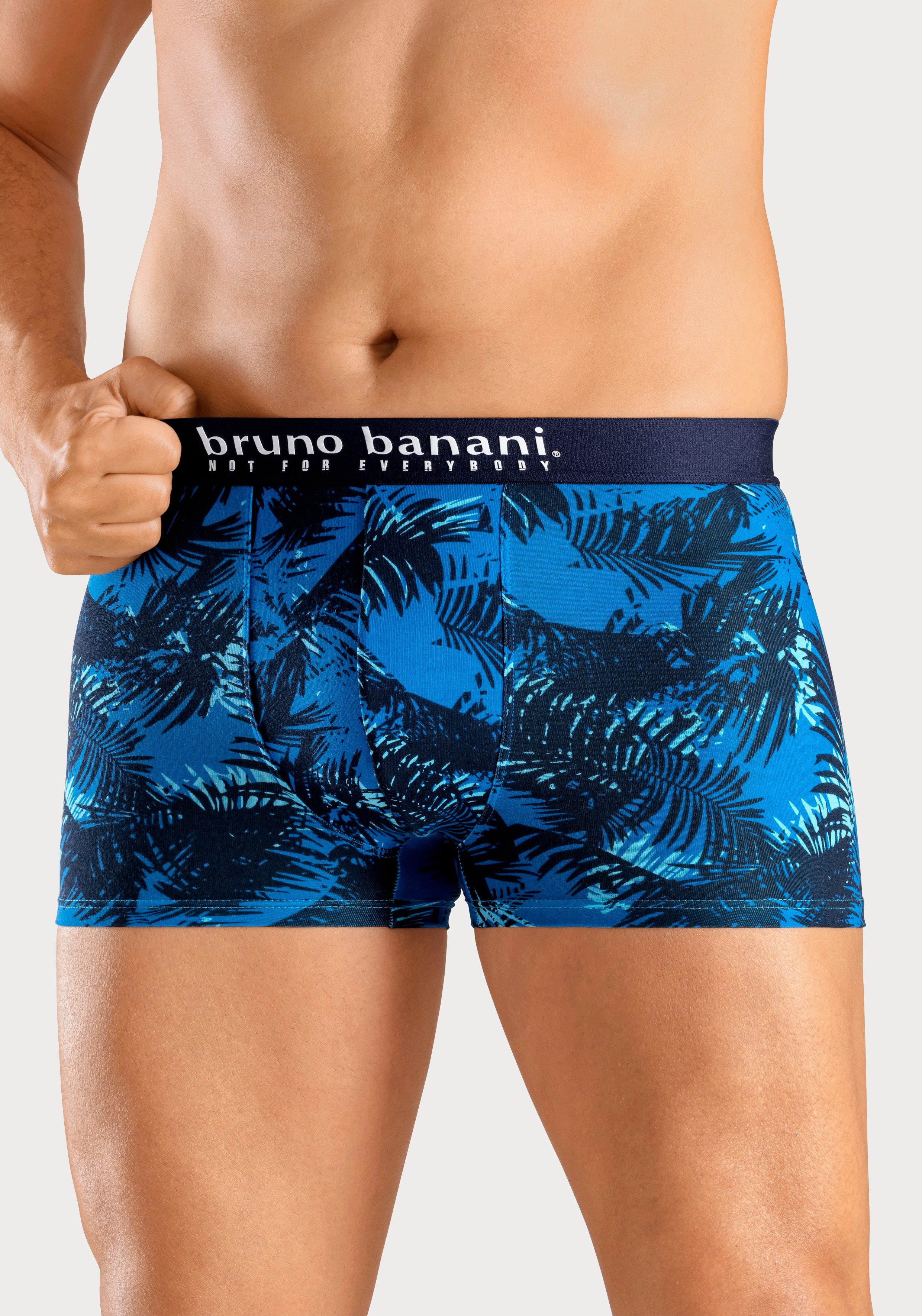 Bruno Banani Boxershort voor heren met palmprint en effen van katoenmix (4 stuks, Set van 4) heren maat L (6) blauw