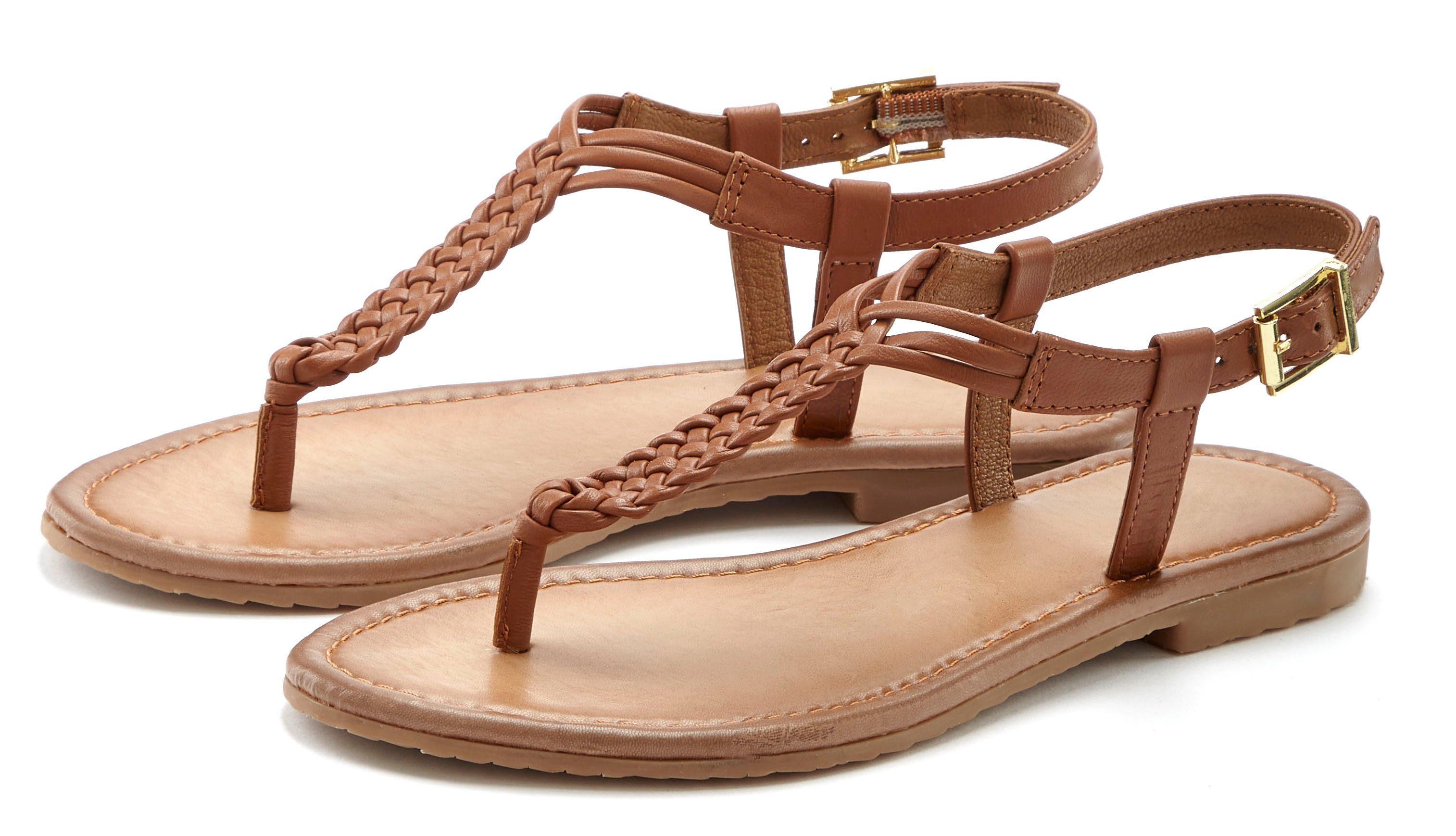 Vivance Teenslippers Sandalette, zomerschoen, sandaal van leer met vlecht-look