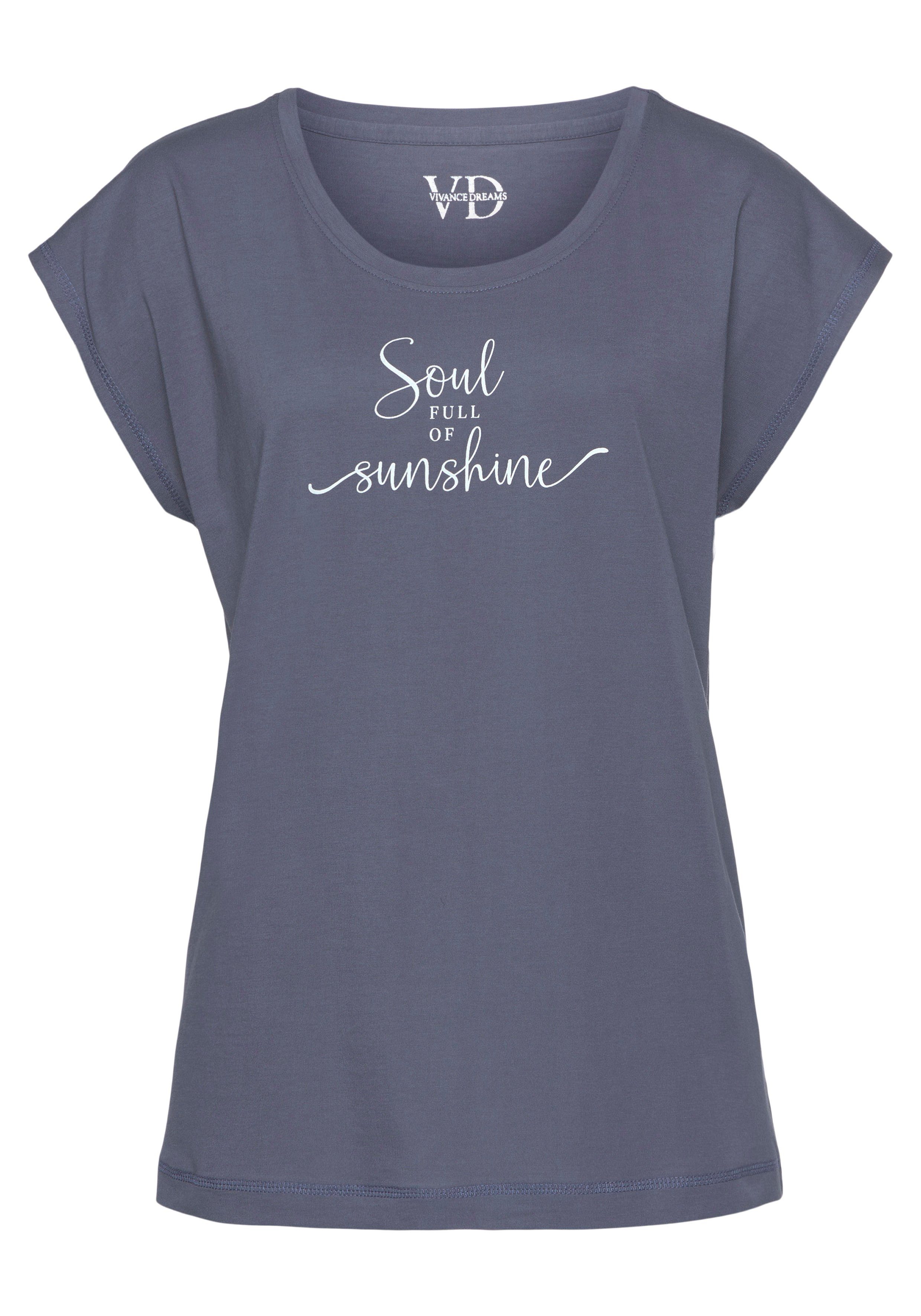 Vivance Dreams T-shirt met zomer-statementprint mix & match maat 36 blauw