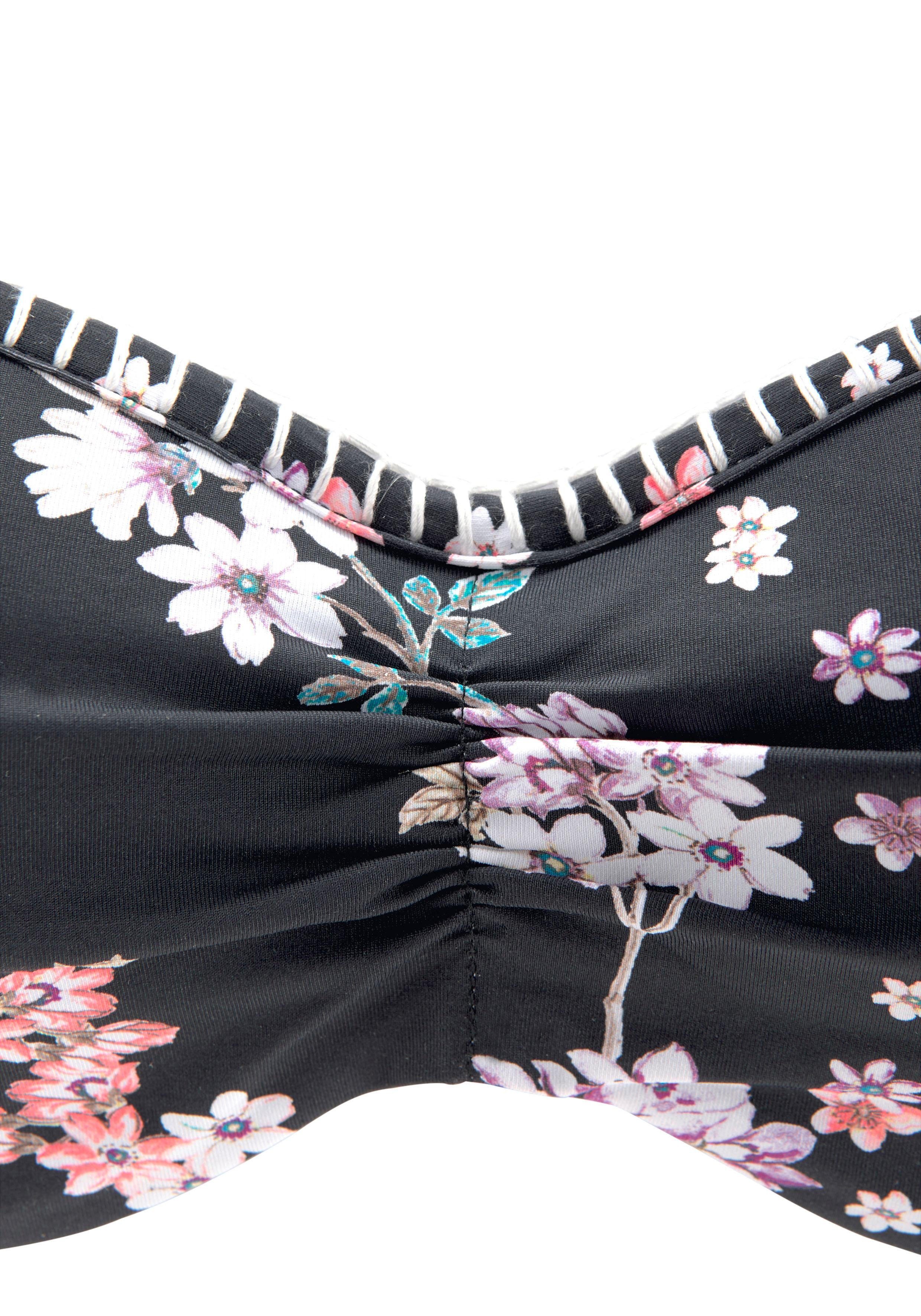 Sunseeker Beugelbikinitop in bandeaumodel Ditsy met gehaakt randje bandeau bikini's maat 38 E zwart