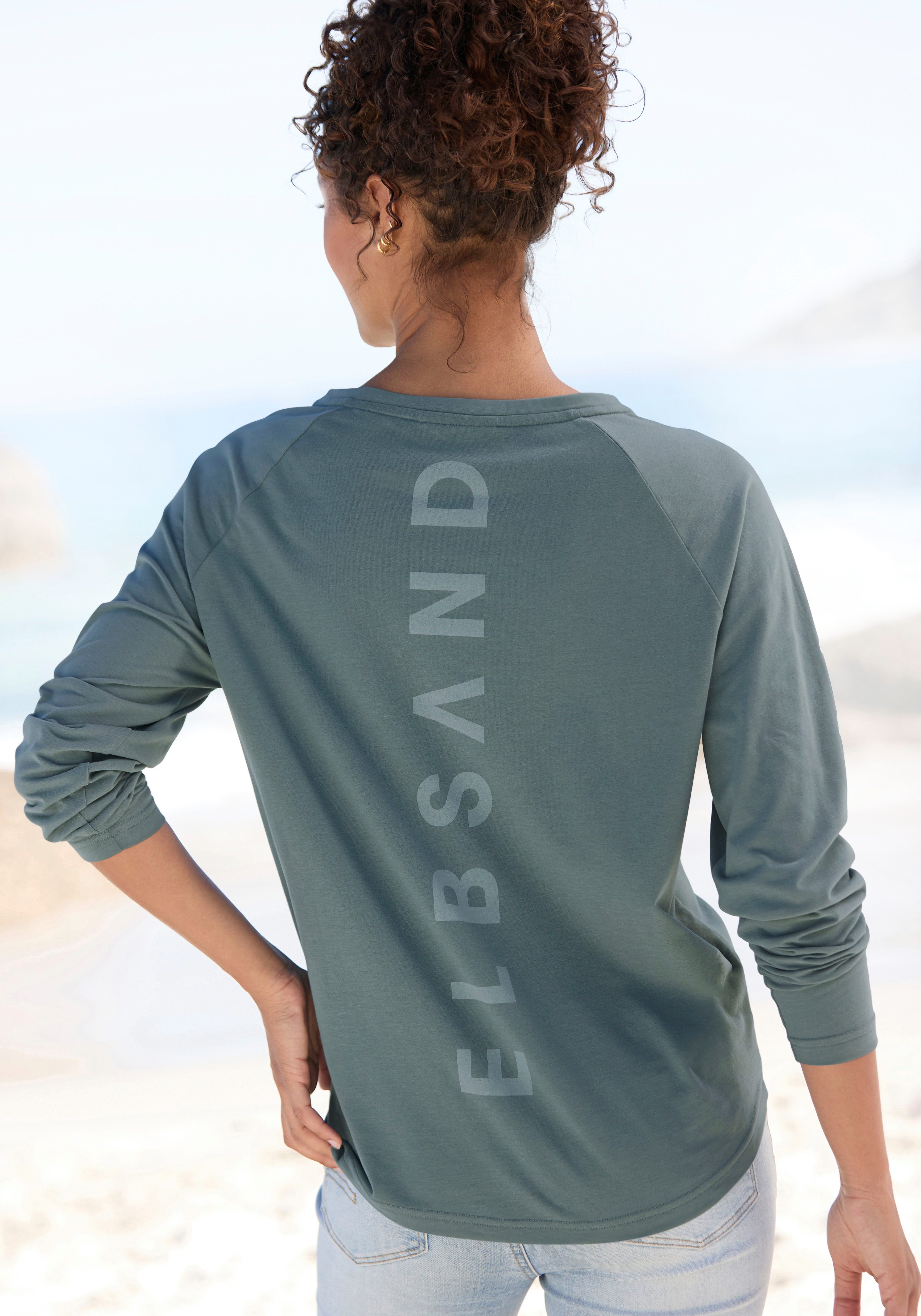 Elbsand Longsleeve TINNA met logoprint op de rug, shirt met lange mouwen van een katoenmix, sportief-casual