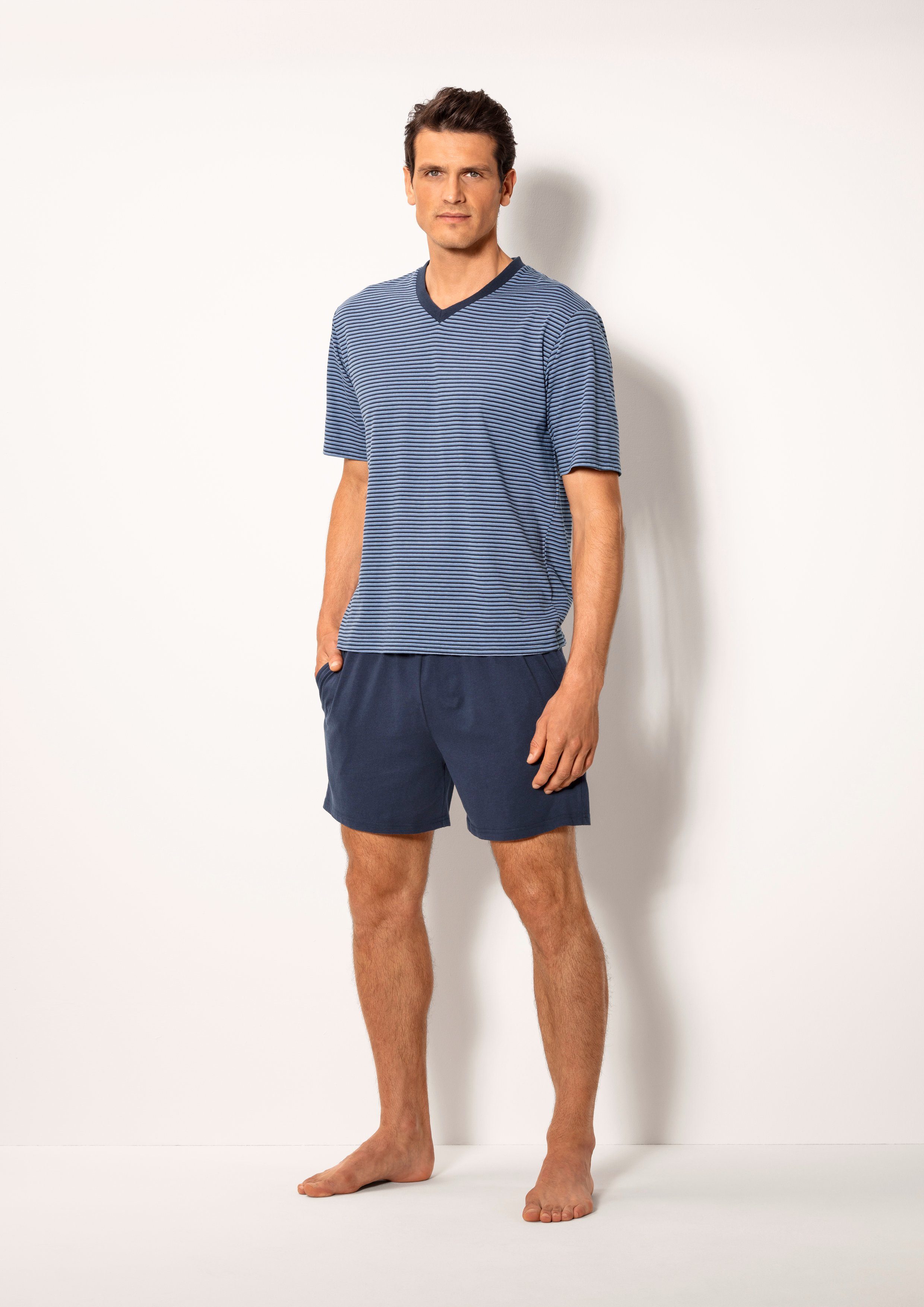 le jogger® Pyjama Pyjama met garenverfde streep (4-delig, Set van 2) heren maat 52/54 blauw