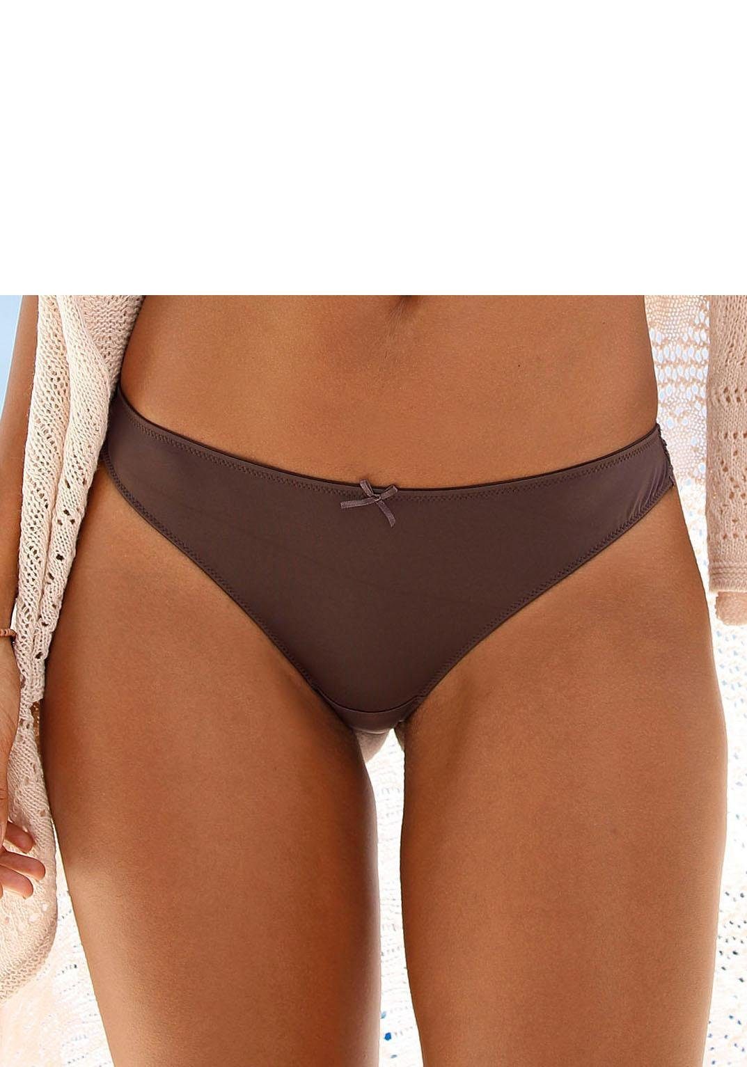 Petite fleur String achter geheel van fijne jacquard-kant (3 stuks) strings maat 32/34 bruin