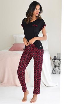 lascana pyjama met grafische print zwart