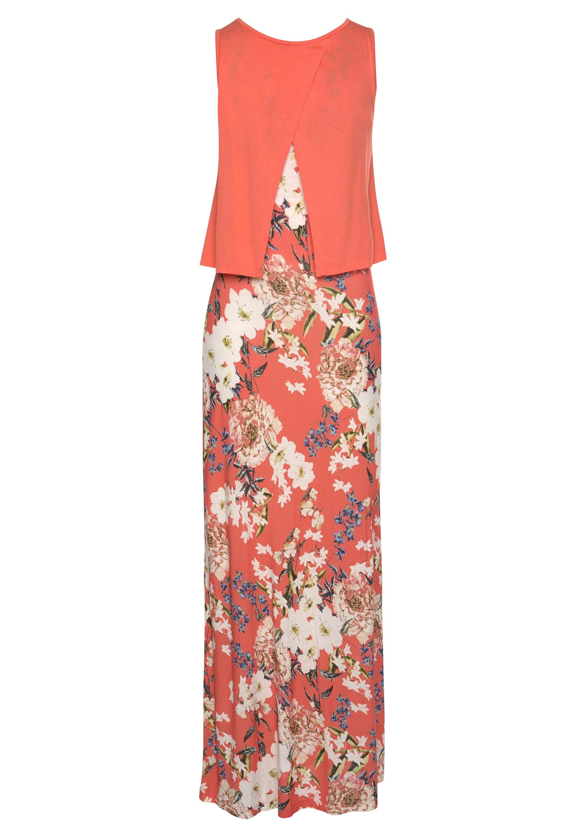 s.Oliver RED LABEL Beachwear Maxi-jurk in lagen-look met bloemenprint, zomerjurk, strandjurk