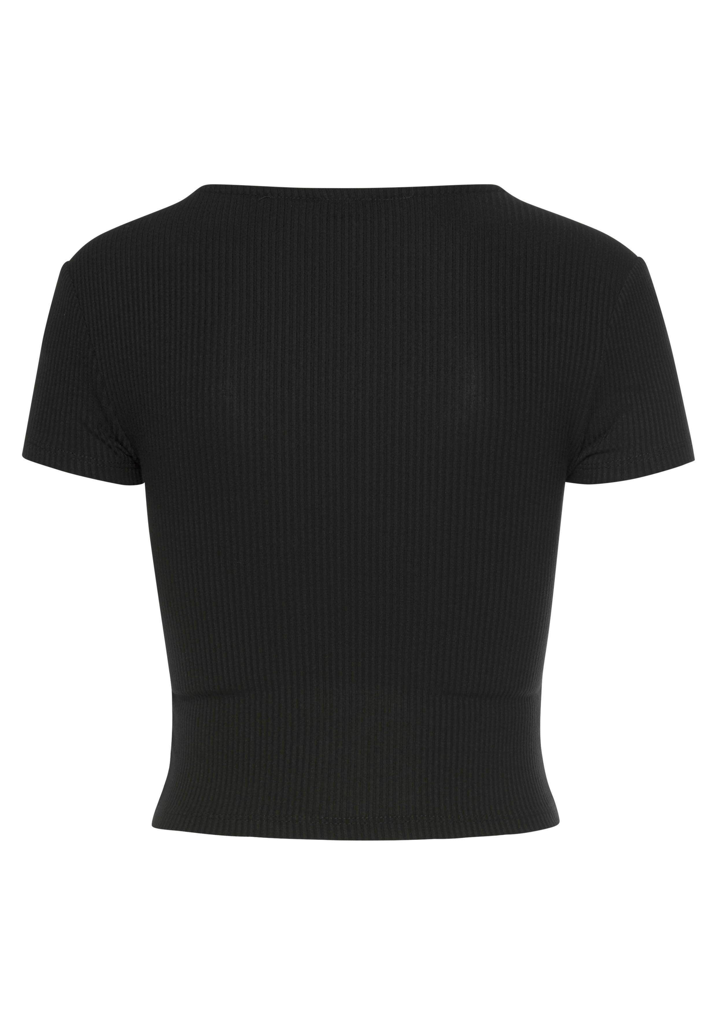 Buffalo Shirt met korte mouwen met wikkellook en v-hals, t-shirt, nauwsluitend, basic