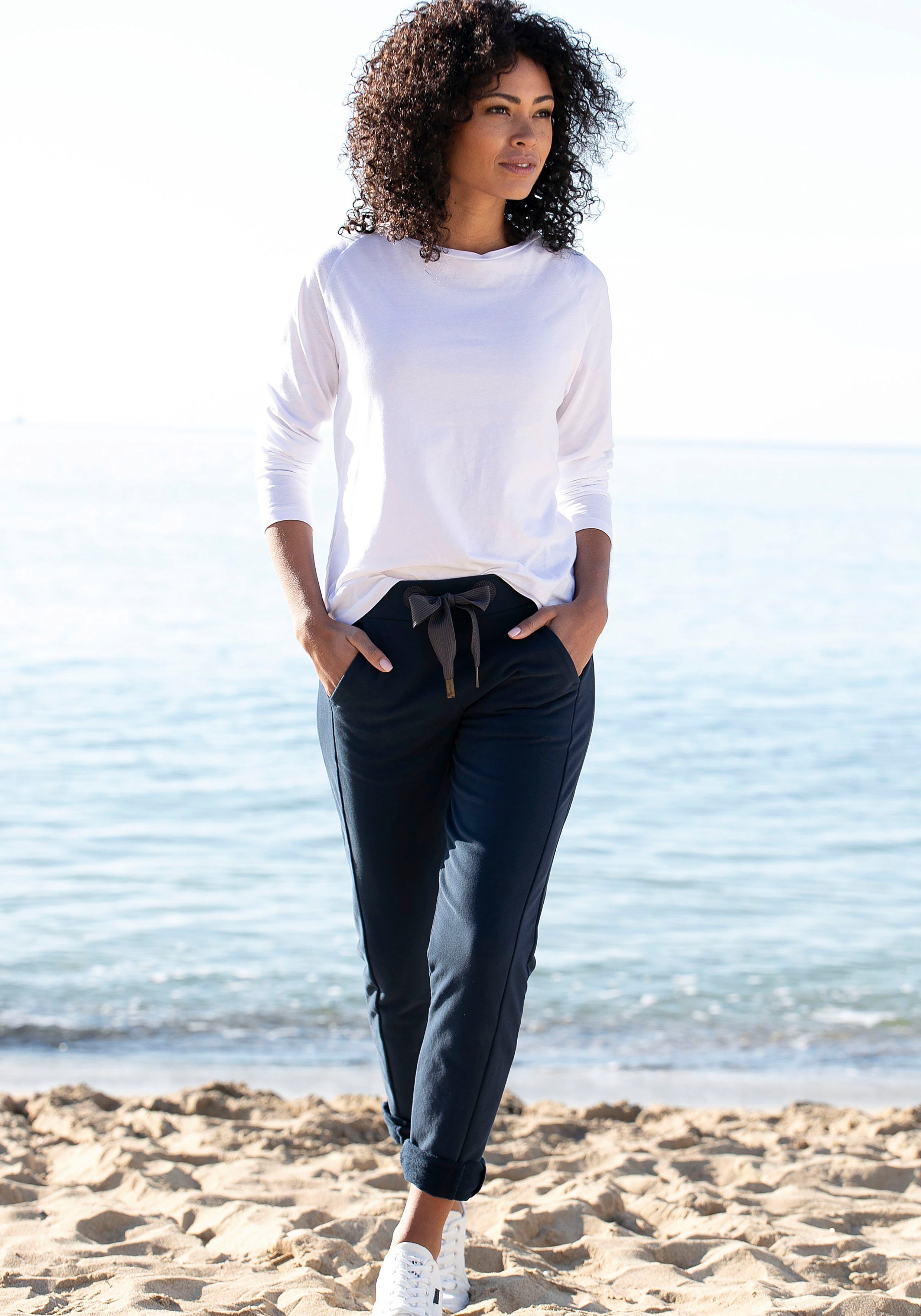 Elbsand Sweatbroek Brinja met logoprint op de tailleband en zakken, joggingbroek, loungebroek