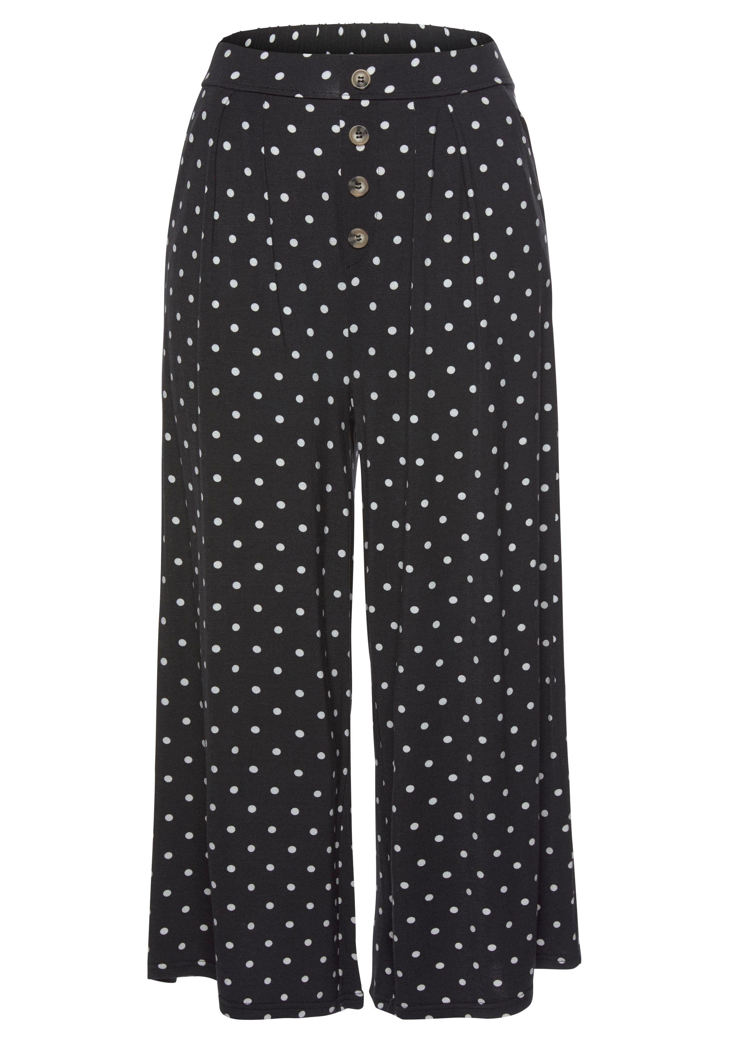 Lascana Culotte met stippenprint en zakken, elastische tailleband, 7/8 broek, jersey broek