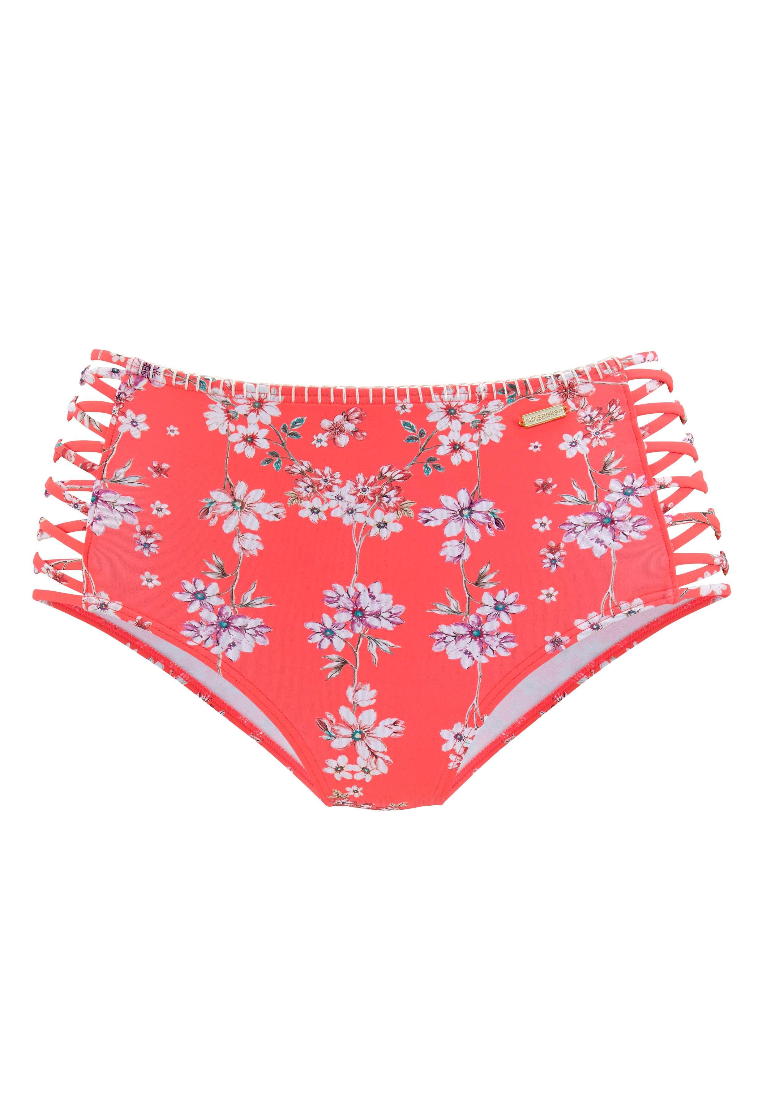 Sunseeker Highwaist-bikinibroekje Ditsy met gehaakt randje en sierbandjes opzij bikini broekjes maat 36 oranje