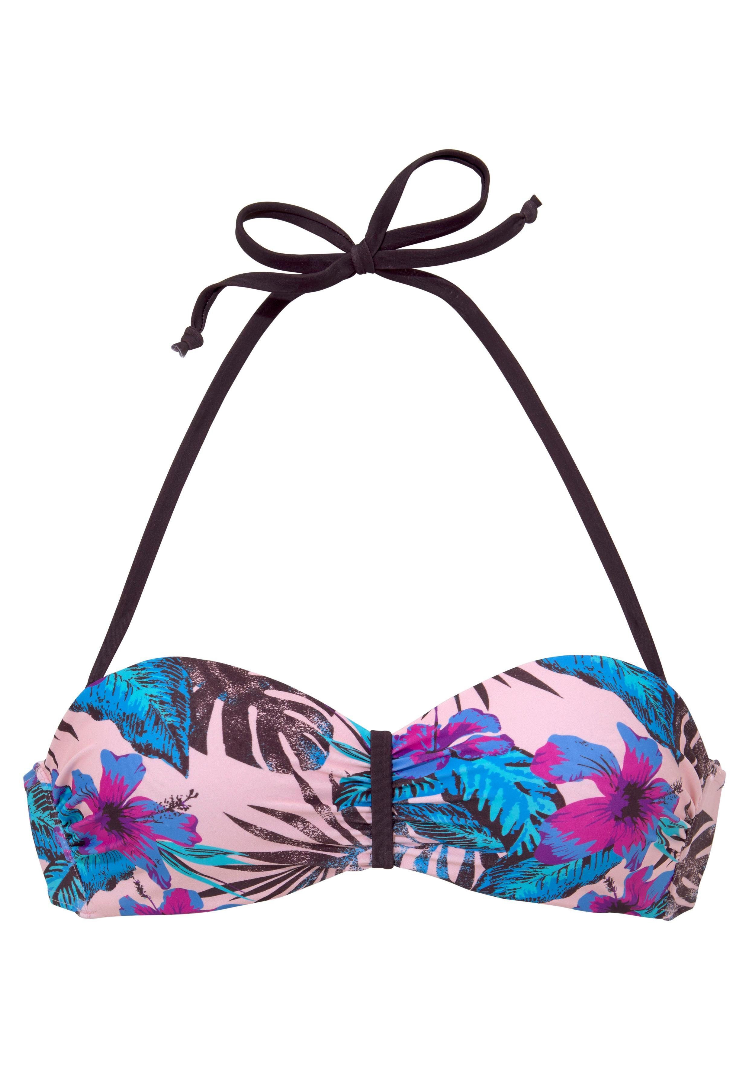 venice beach bandeau-bikinitop marly met tropische print roze