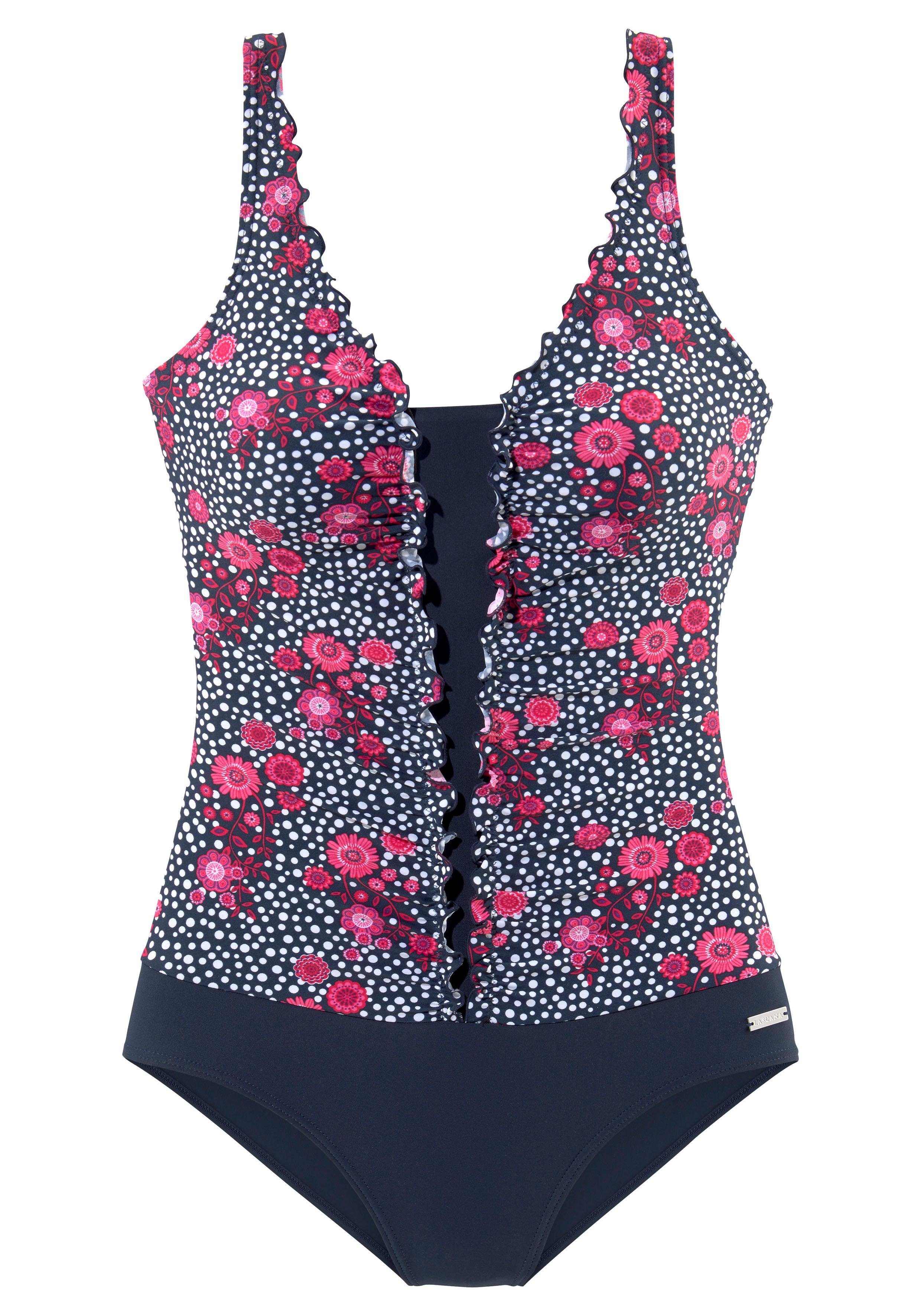 Lascana Badpak Flori met modieuze rimpeling voor, ingebouwde softcups, onderborst-elastiek