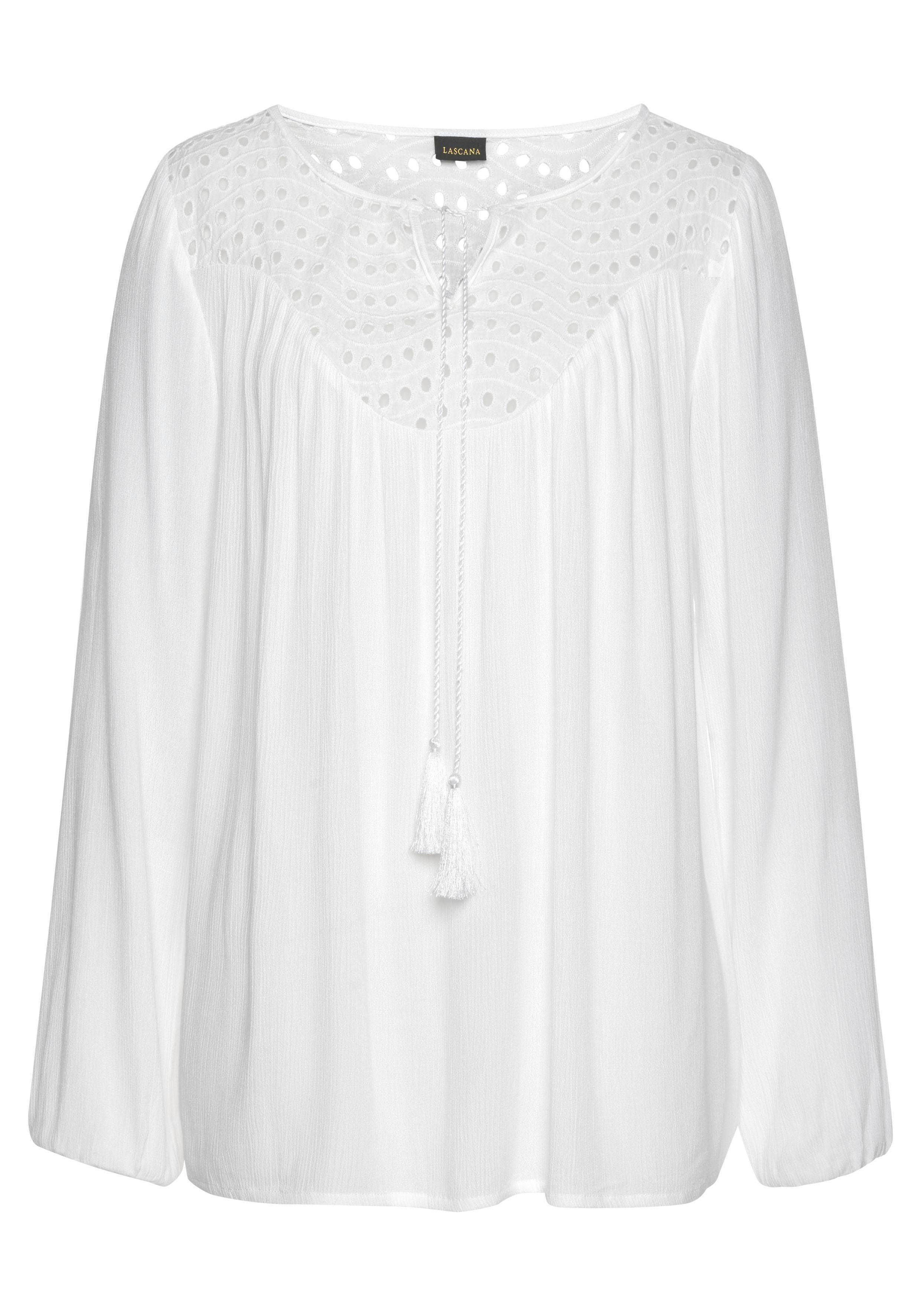 Lascana Crêpe-blouse met geborduurde oogjes, damesblouse, losse pasvorm