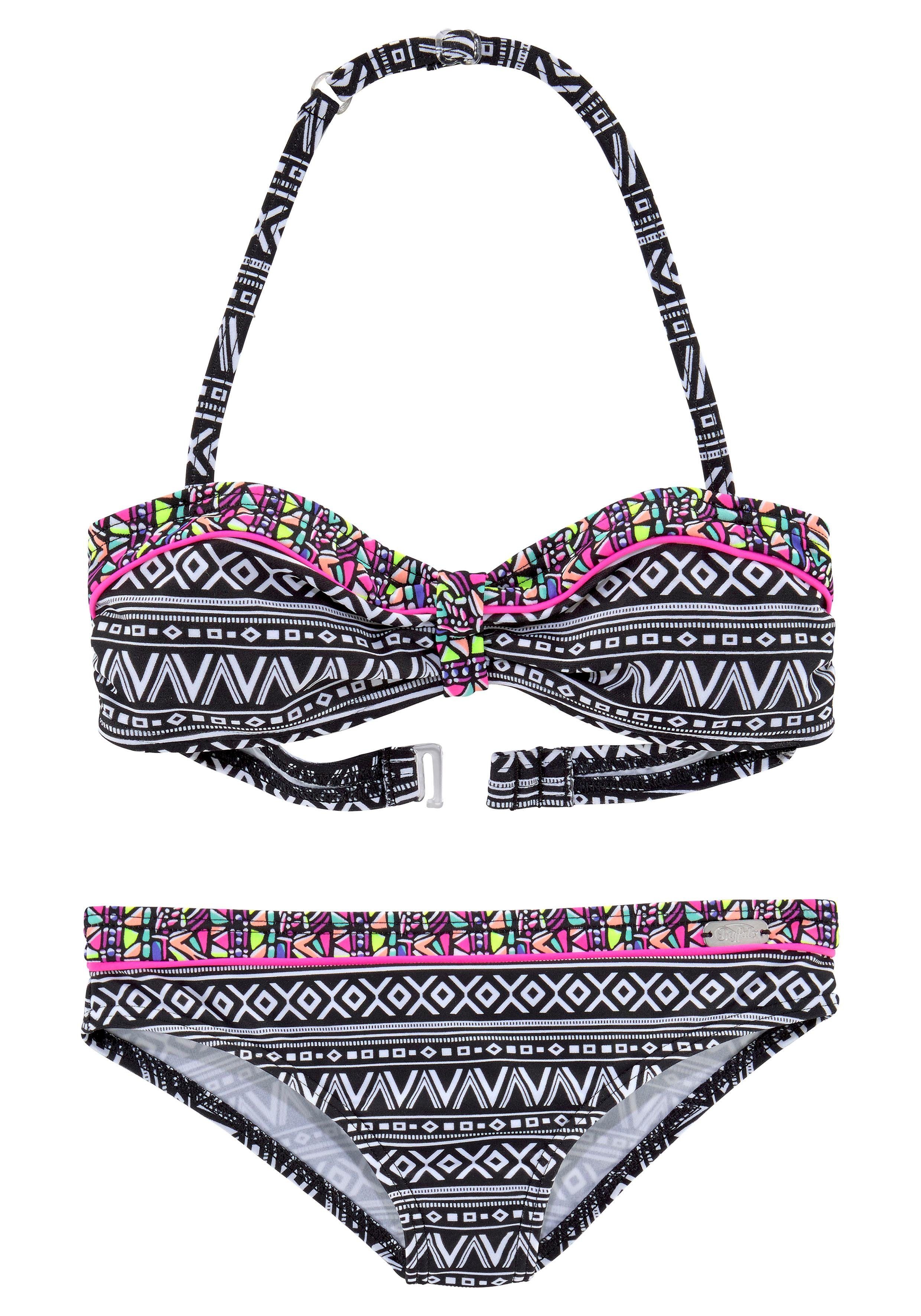 Buffalo Bandeaubikini met etnoprint en contrastdetails