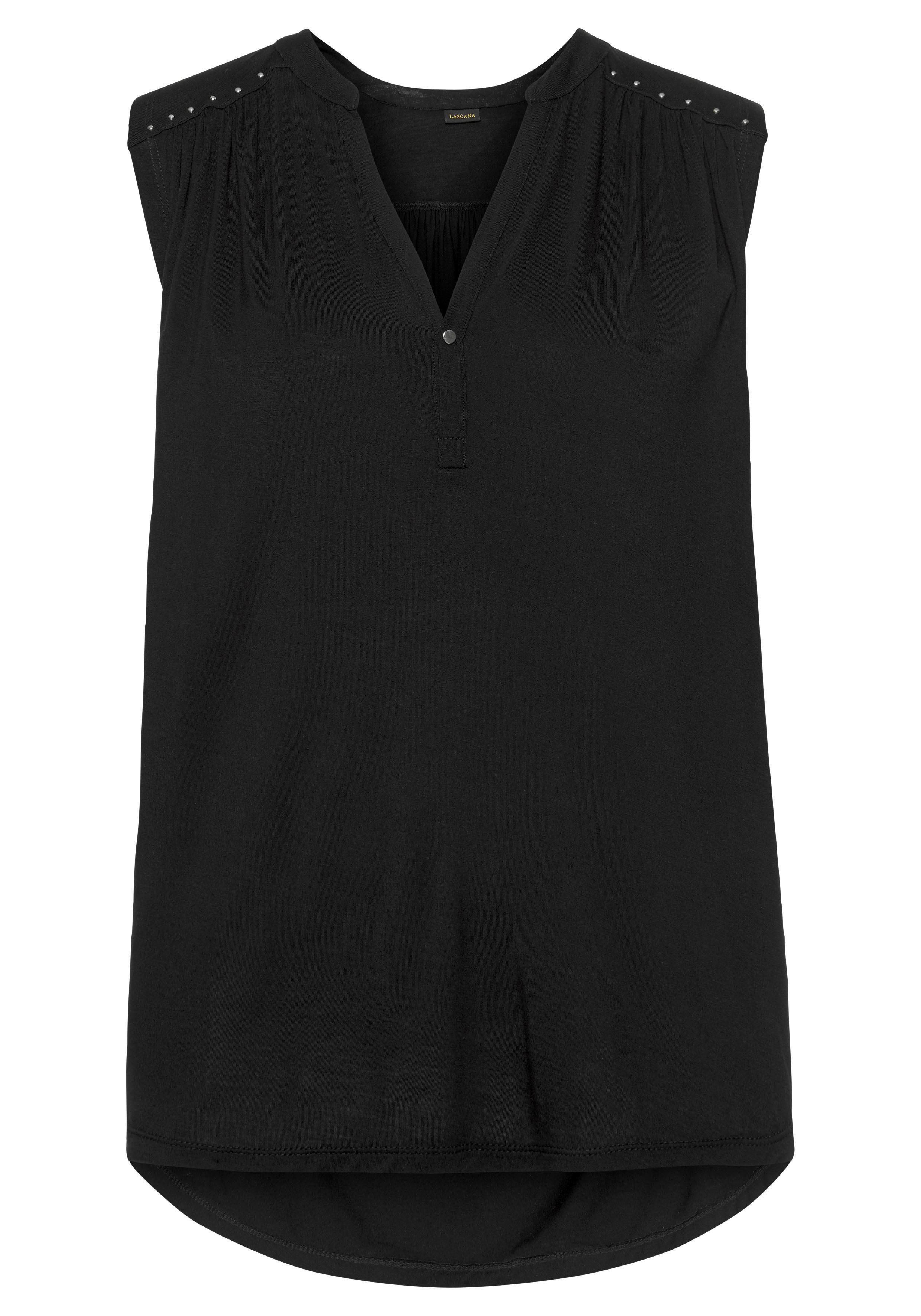 Lascana Tanktop met zilverkleurige studs-details, losse blousetop