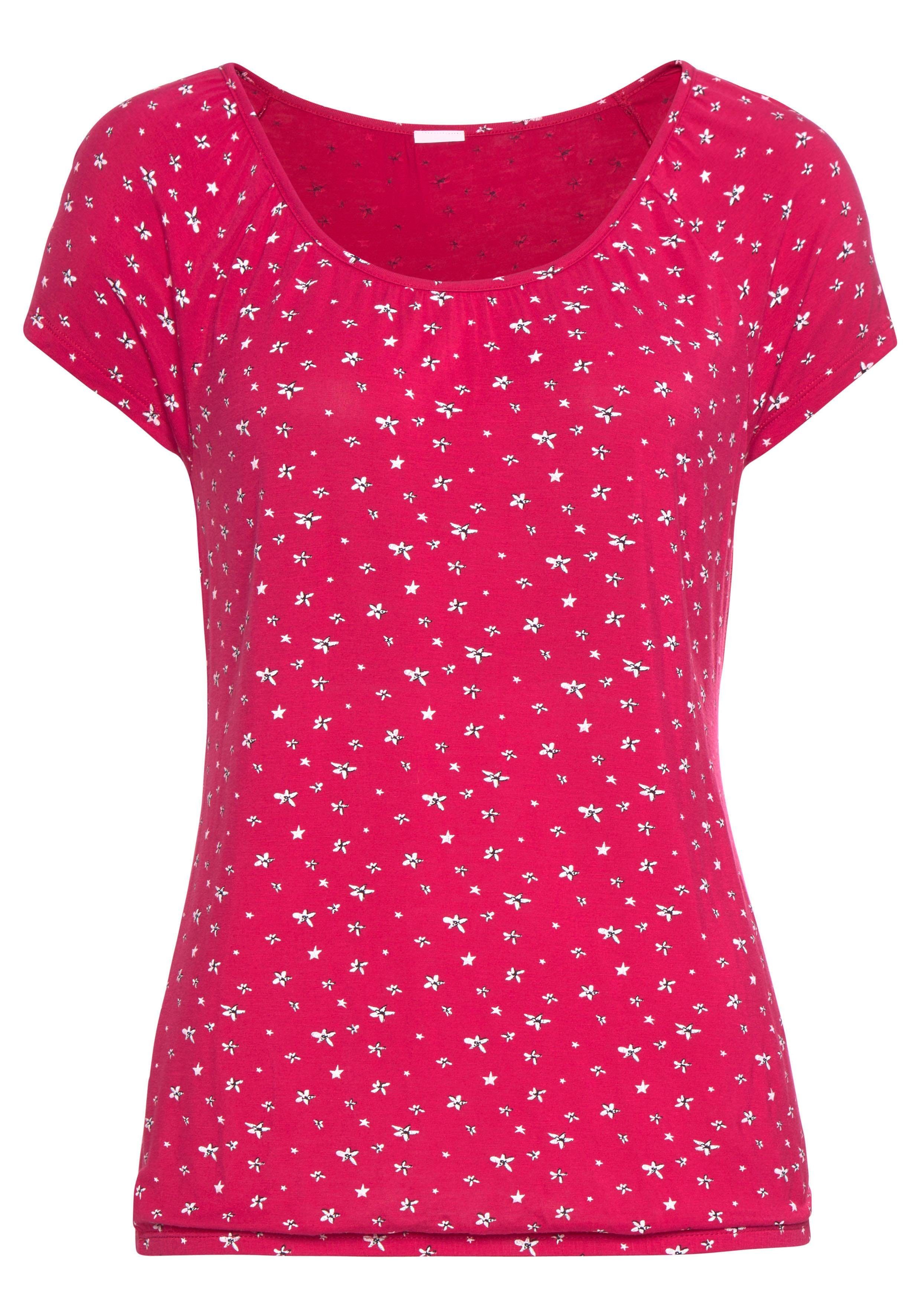 Lascana Shirt met korte mouwen met iets aangerimpelde ronde hals (Set van 2)