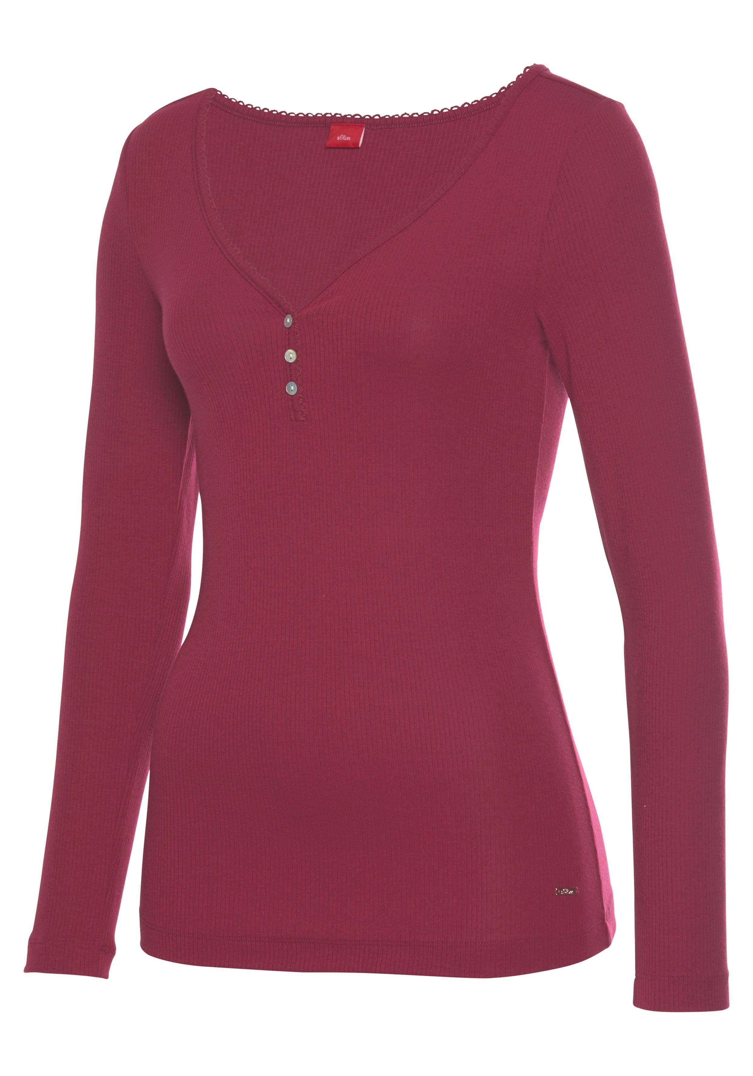 s.Oliver RED LABEL Beachwear Pyjama top van geribbelde stof met sierknopsluiting